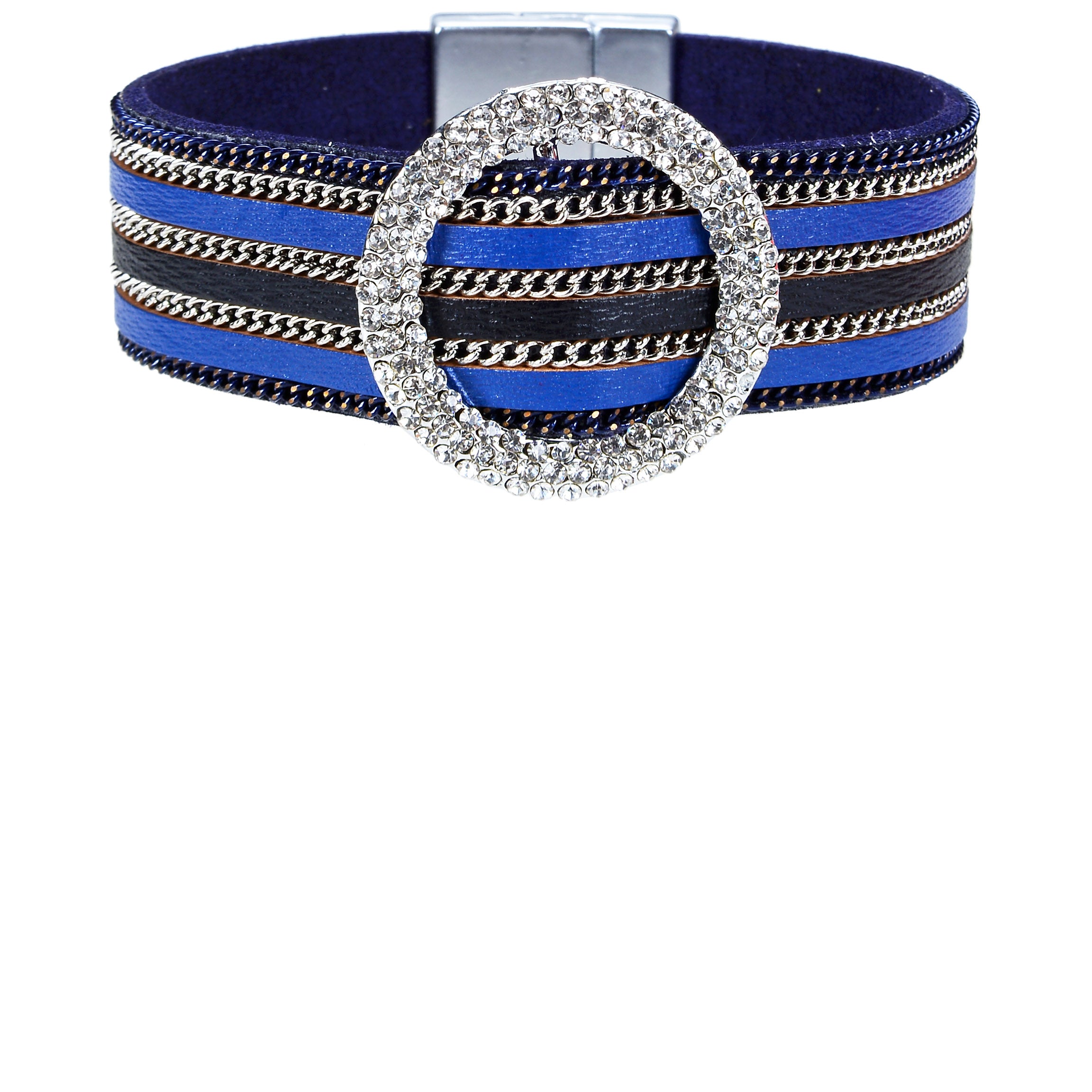 Fashion Style Rhinestone Magnetic Clasp Leather Bracelets B1930