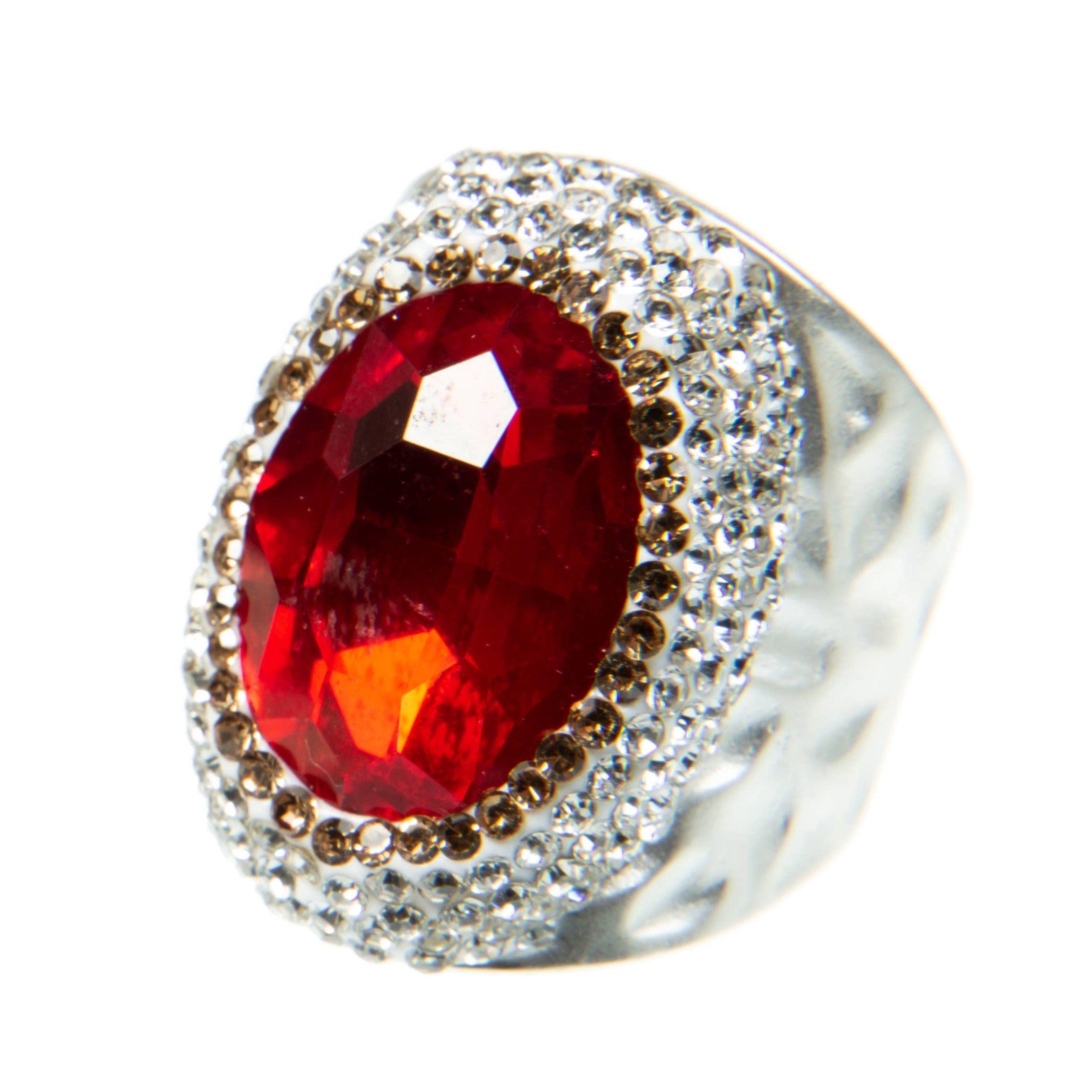 Glass Rhinestone Alloy Rings R2543 - Red