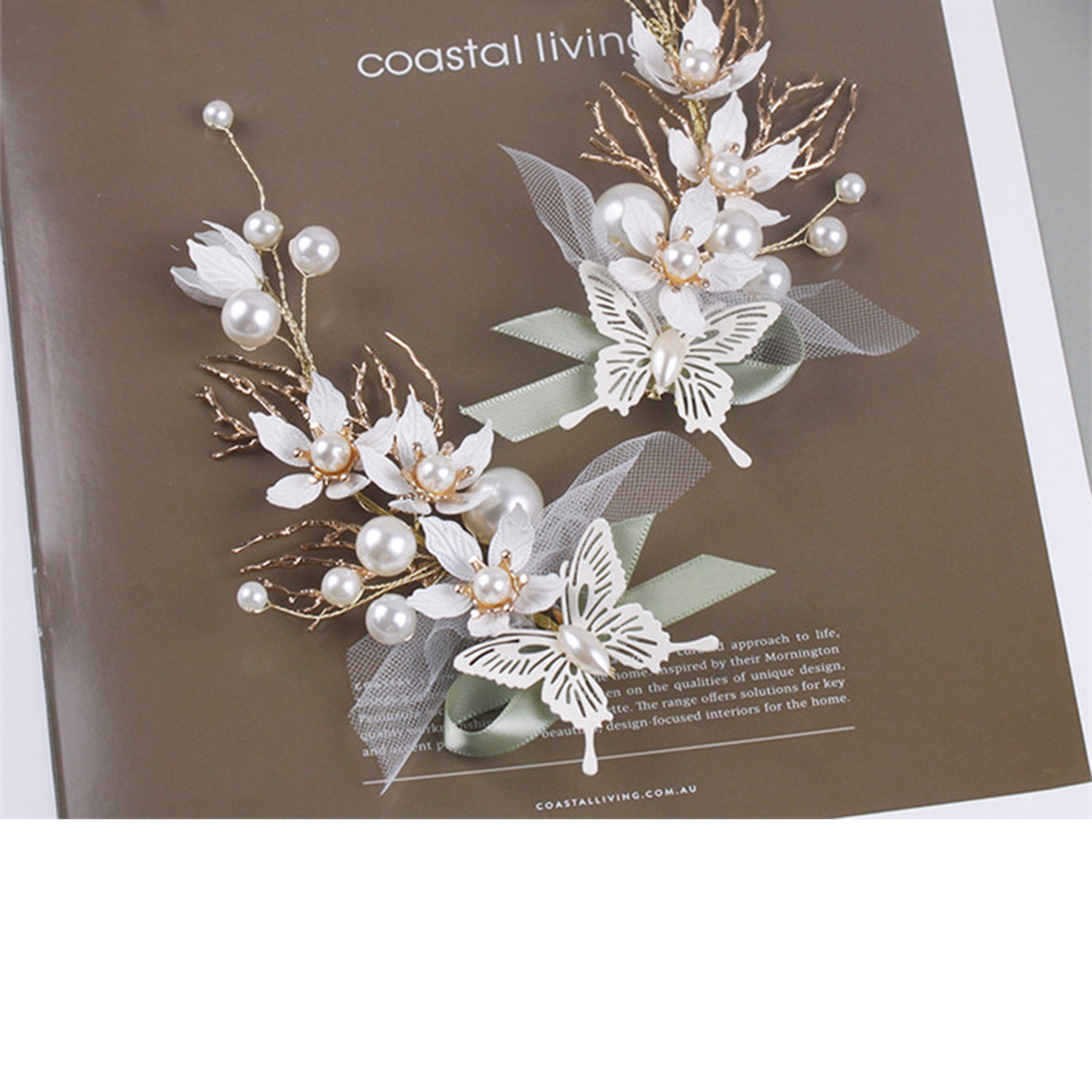 Juego de pinzas para el cabello hechas a mano con flores y perlas L2827