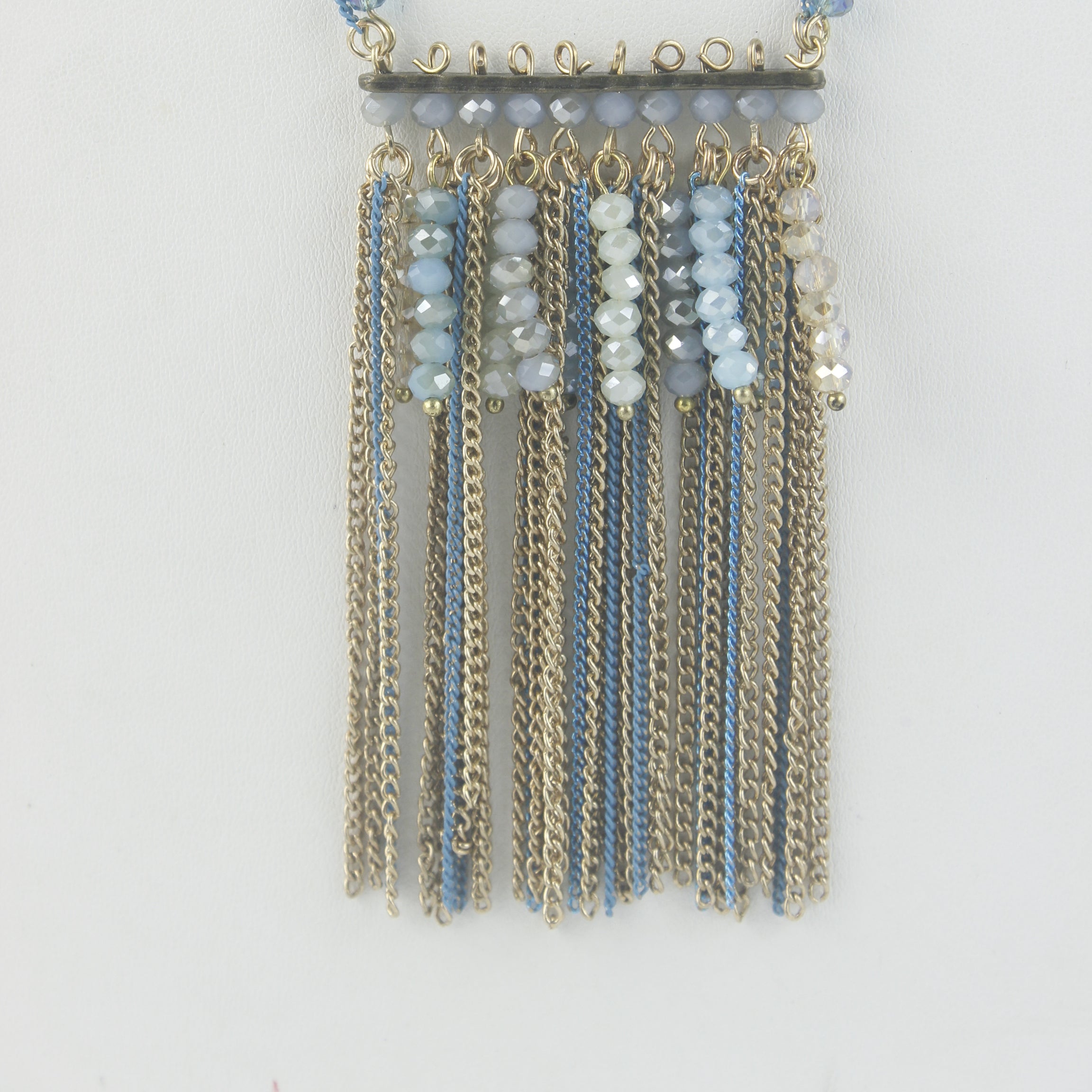 Women Blue Tassel Crystal Bead Chain Necklaces N2142