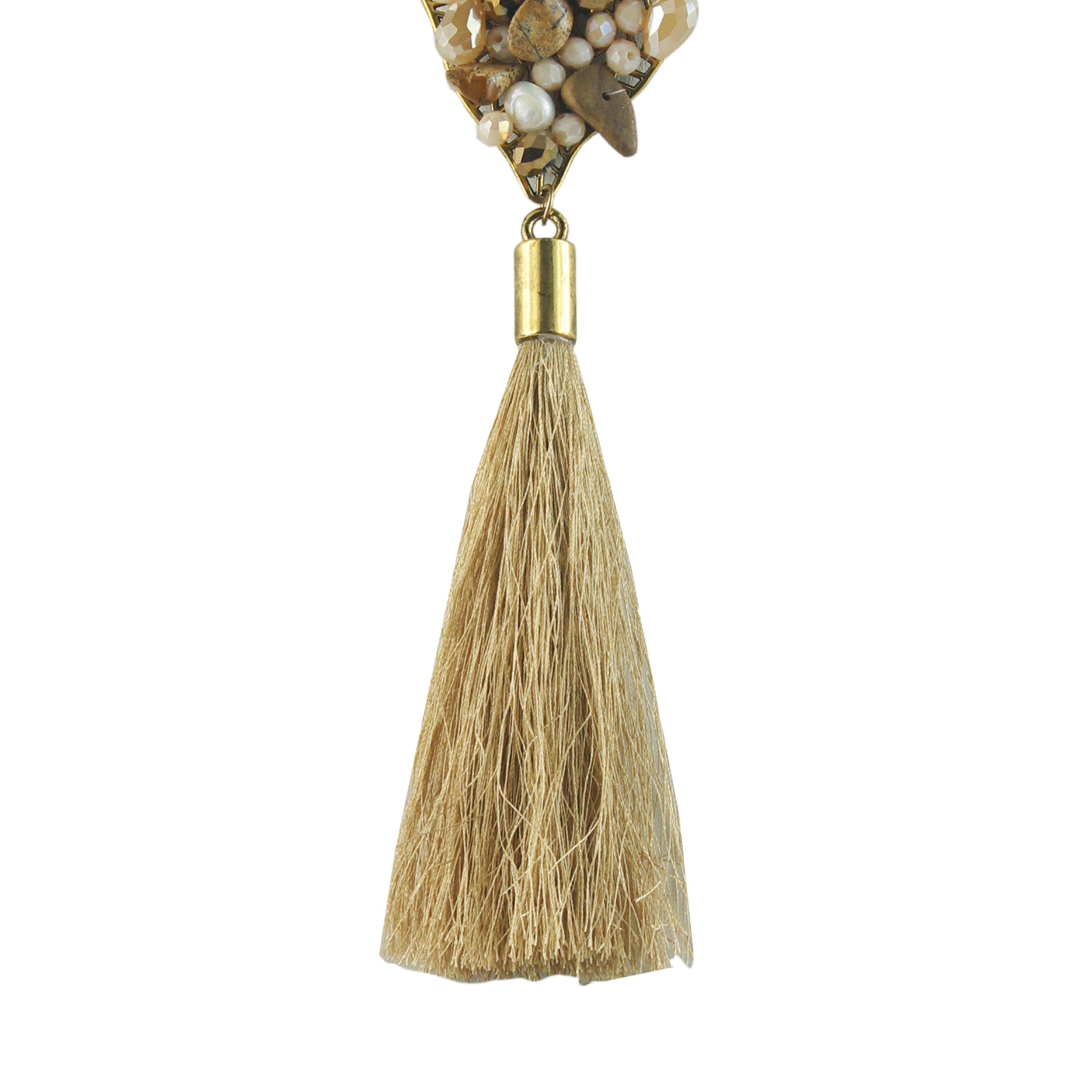 Bohemian Stone Beads Pearl Tassel Collar Necklace N2959-Champagne