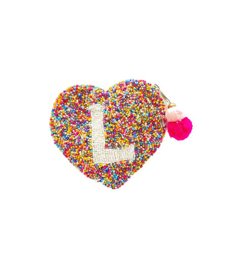 Letter L Beaded Heart Coin Purse LAC-CP-1009