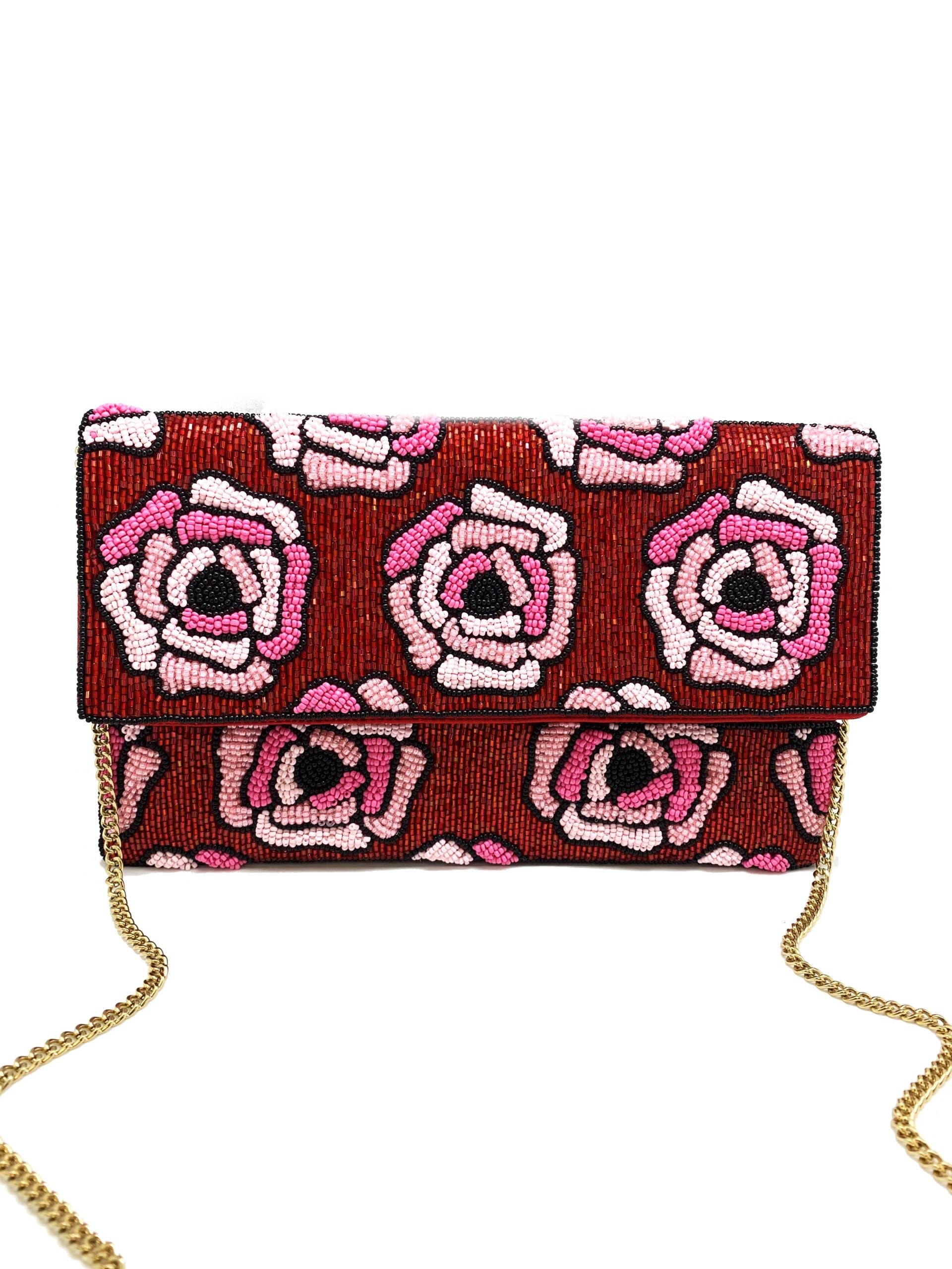 Red beaded clutch bag hotsell