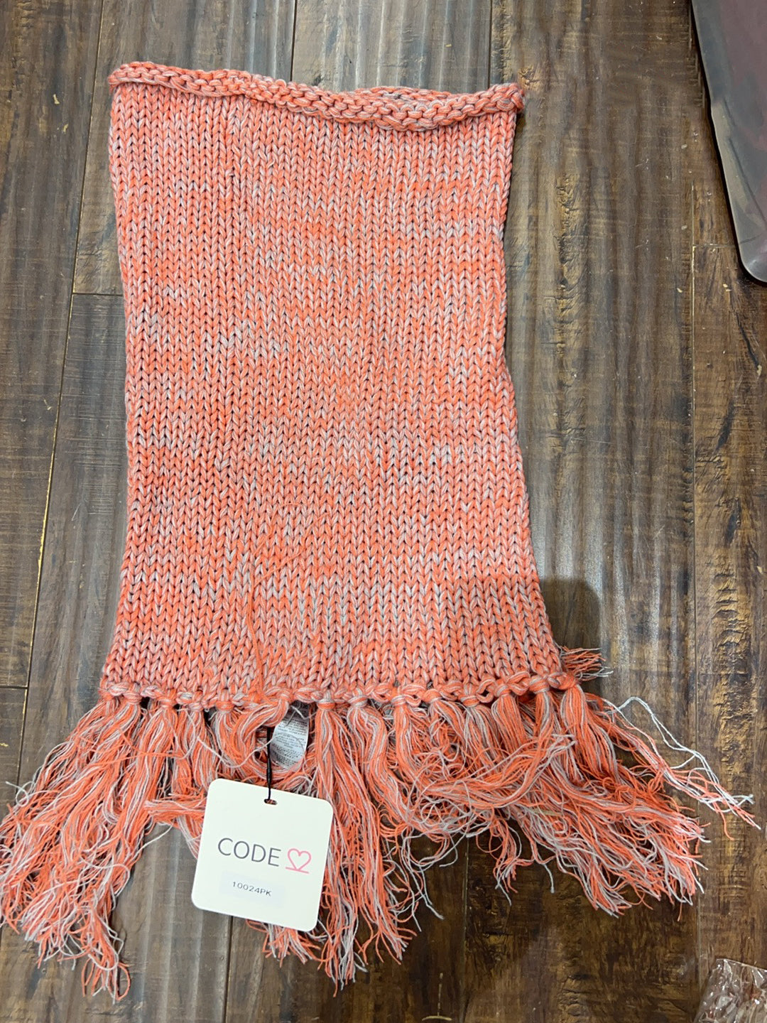 Mixed Knit Wrap Sweater Button Fringe Trim Scarf S10024