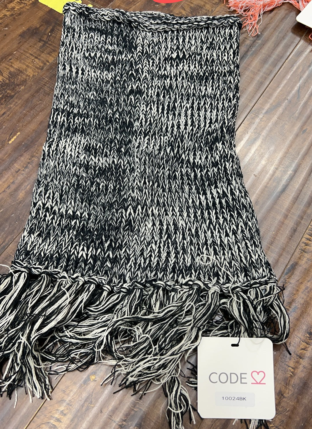 Mixed Knit Wrap Sweater Button Fringe Trim Scarf S10024