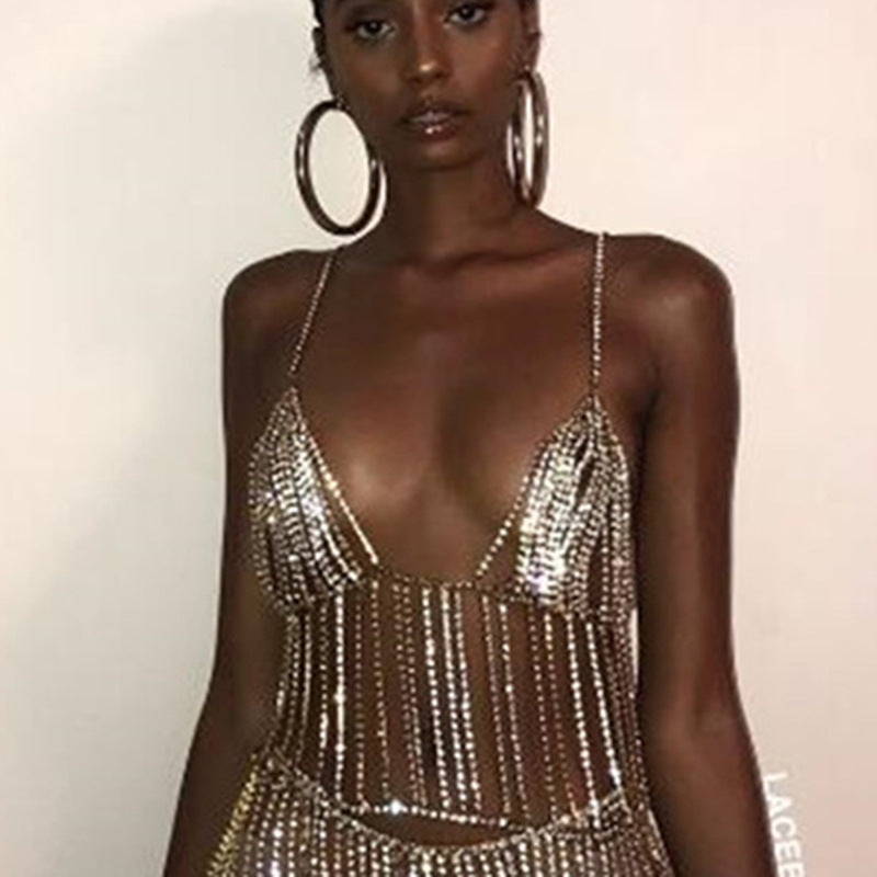 Hollow Rhinestone Tassel Bikini Body Chain Set A0237 Ole