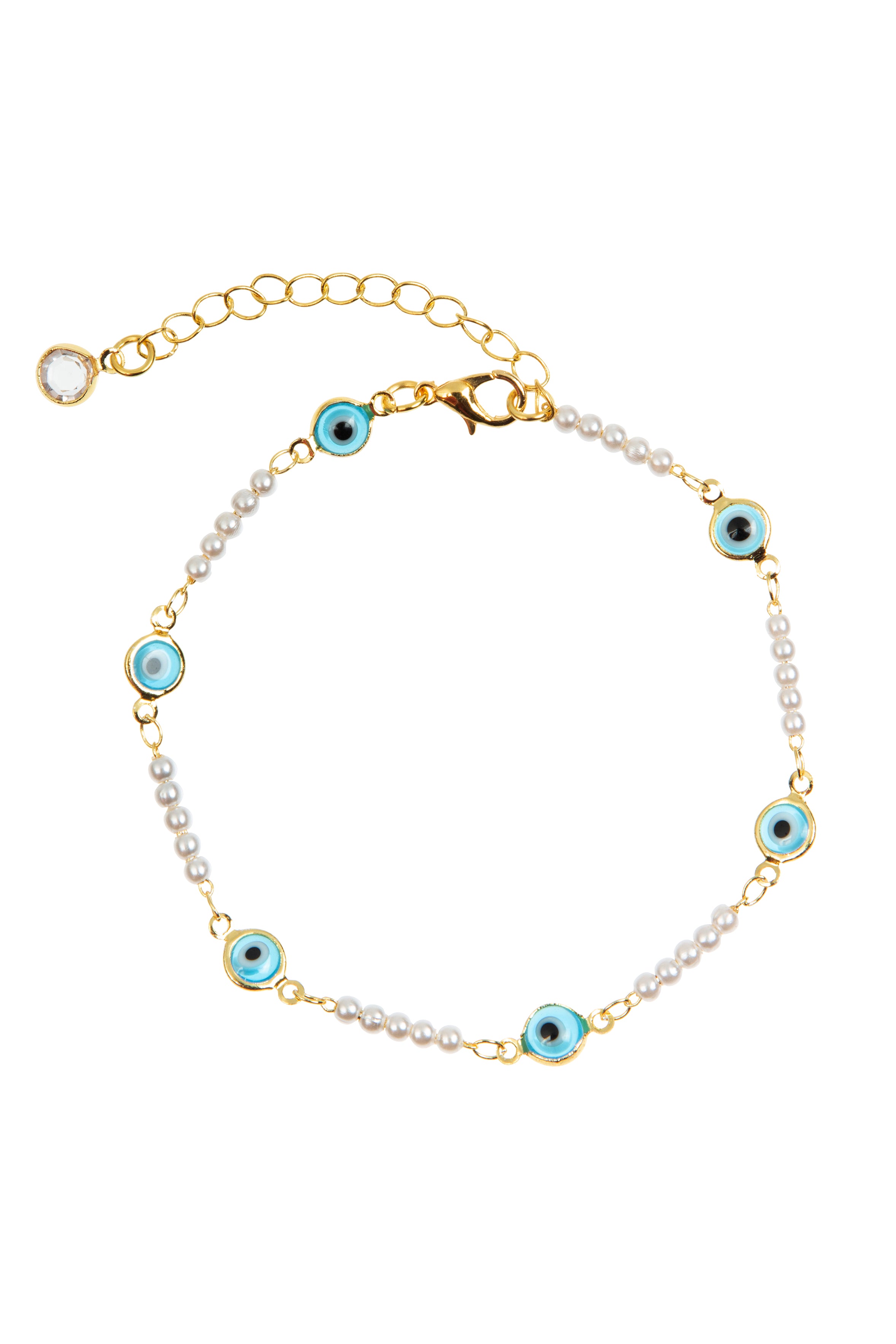 Tobillera con cadena de perlas y cuentas de mal de ojo AK0084