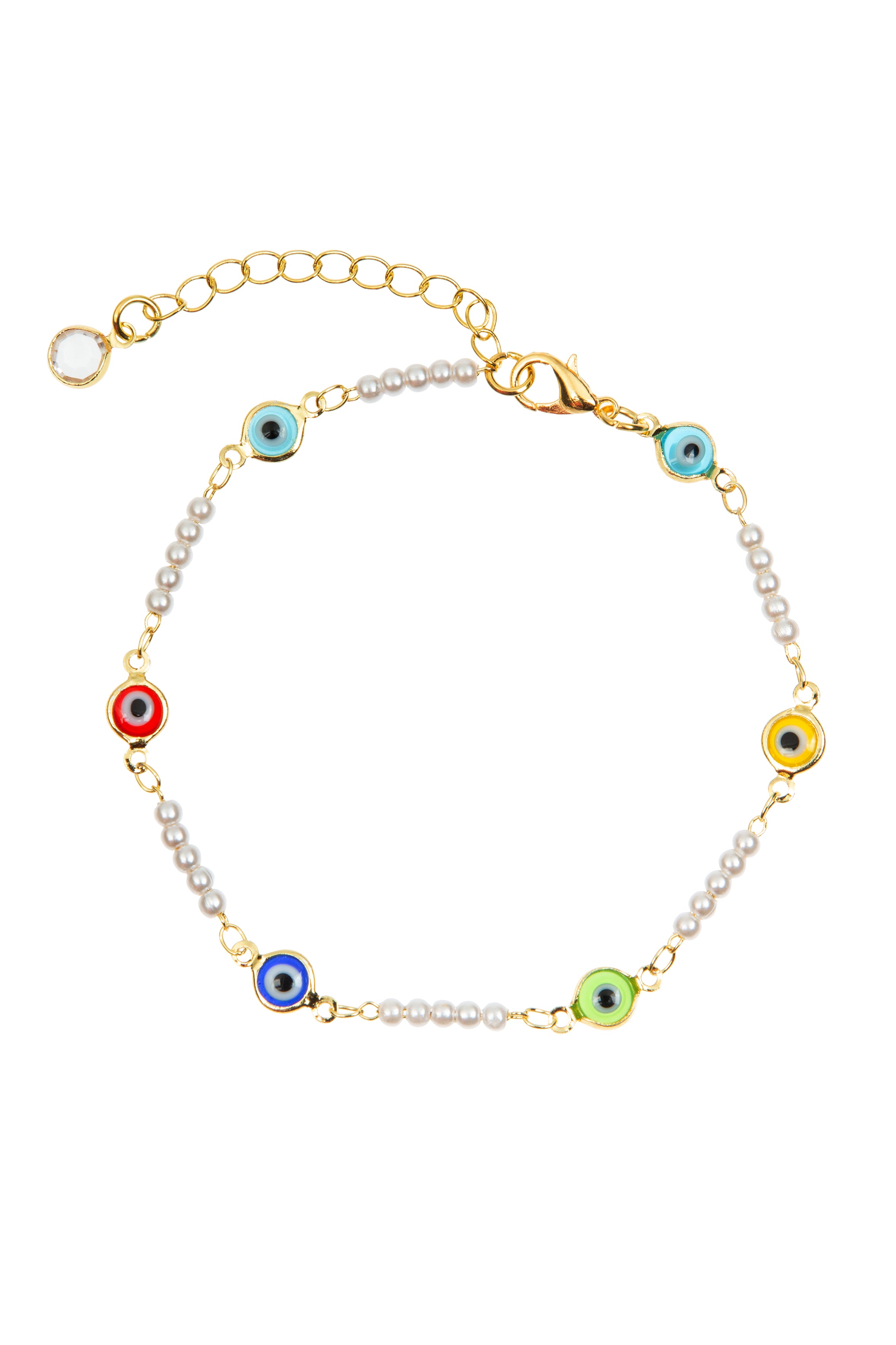 Tobillera con cadena de perlas y cuentas de mal de ojo AK0084