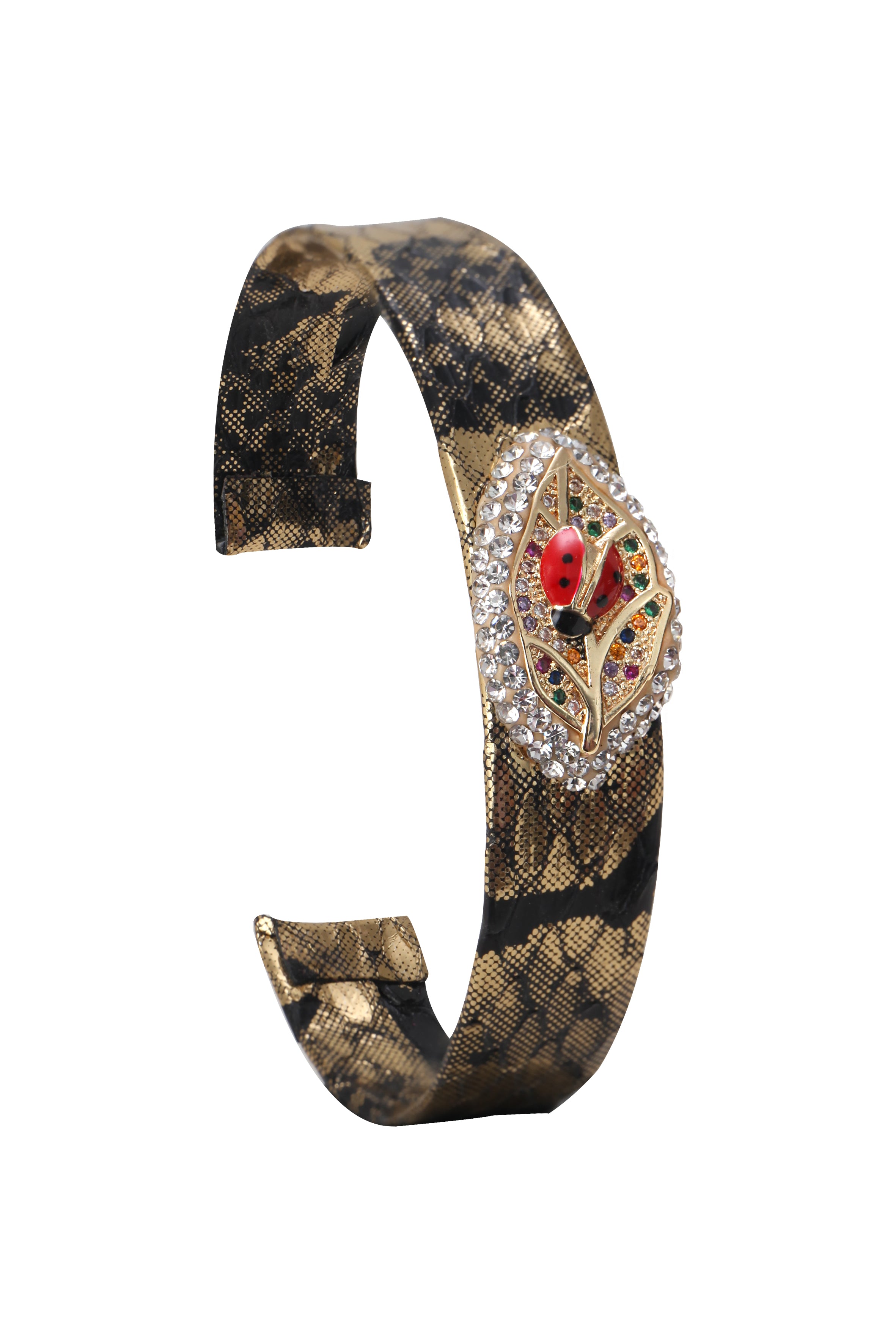 Brazalete de cuero con hojas de circón B2424