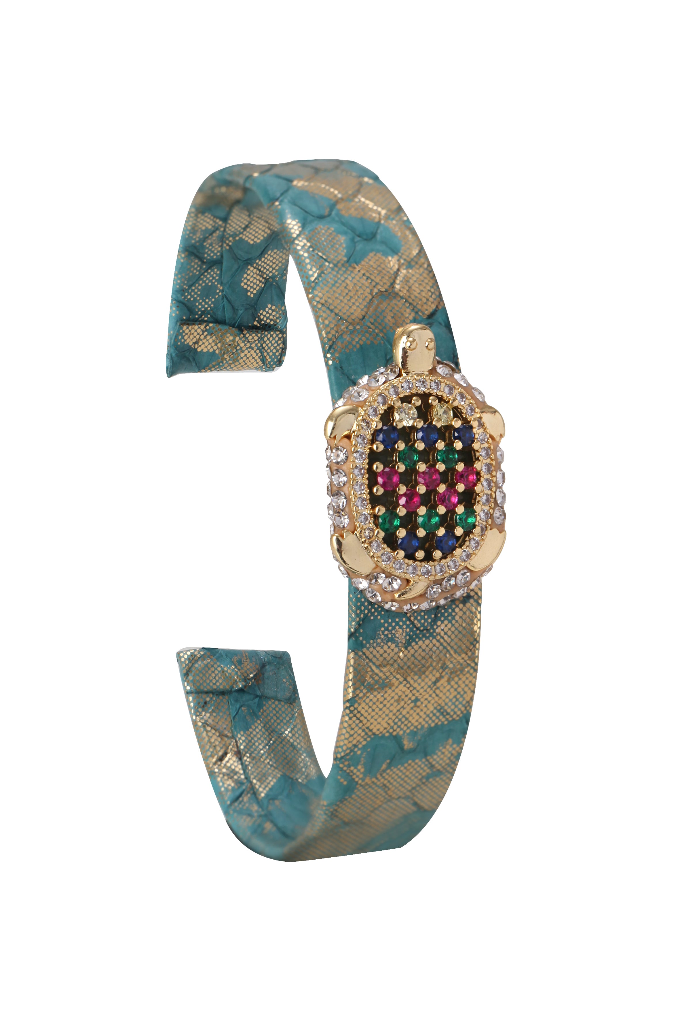 Tortoise Zircon Leather Cuff Bracelet B2425