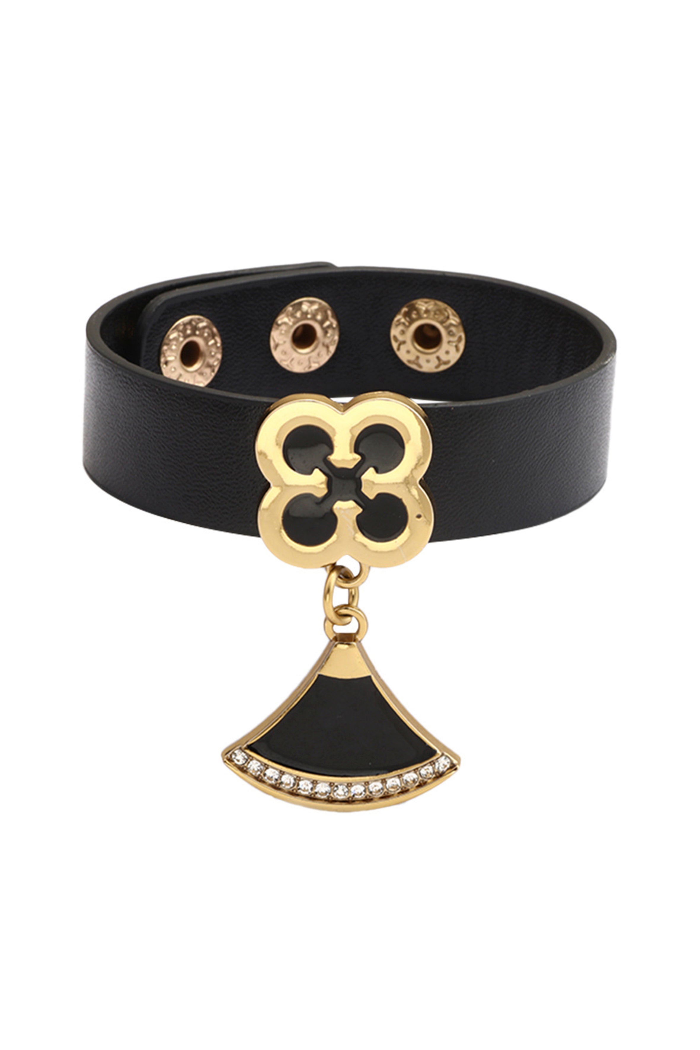 Pulsera de cuero con borlas de trébol B2852