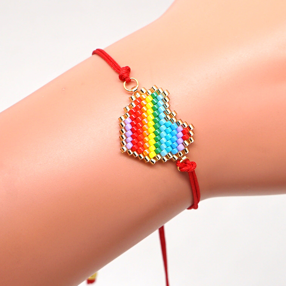 Heart Seed Bead Briaded Bracelet B2876 Multi