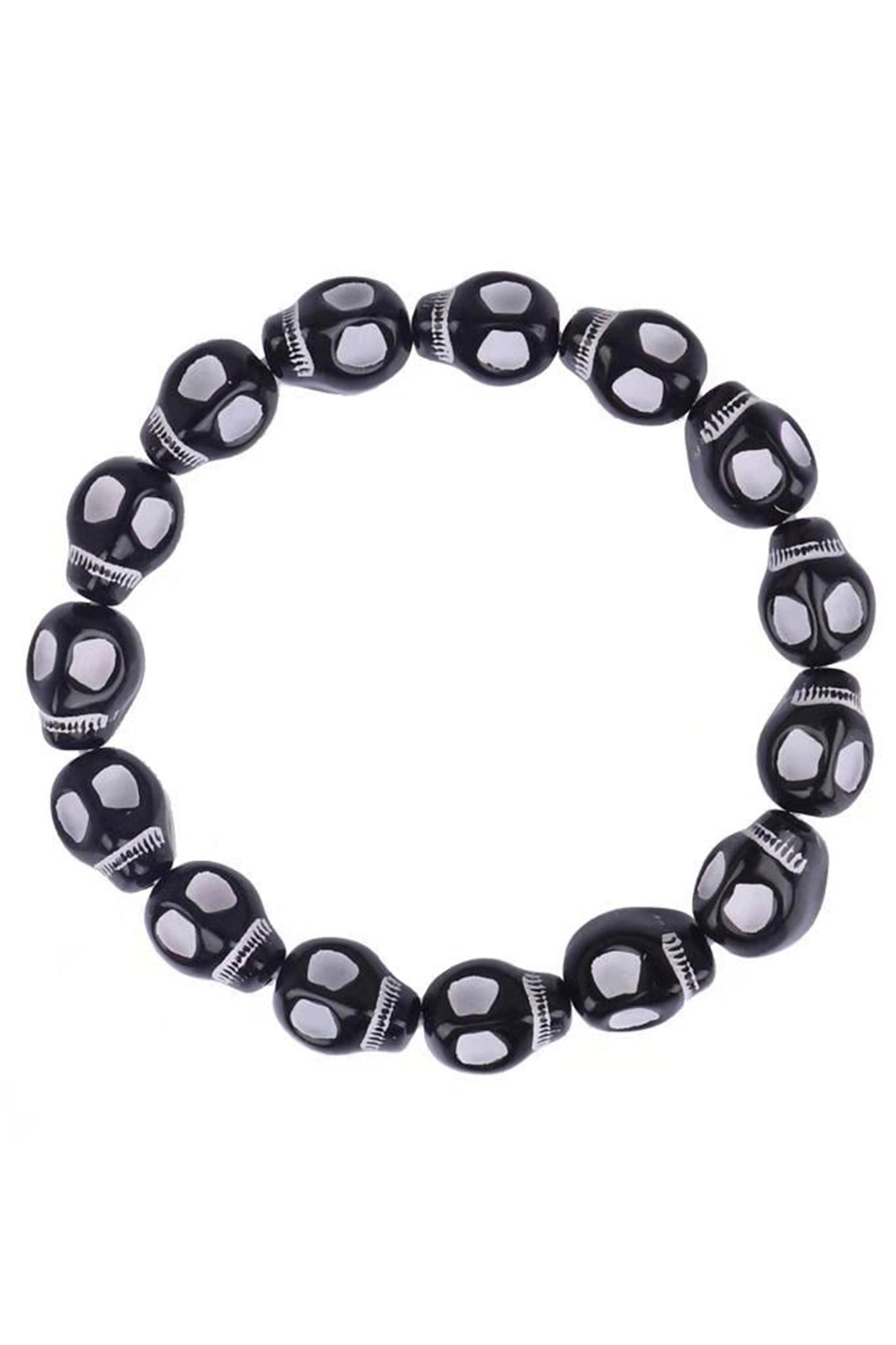 Pulsera elástica acrílica con cuentas de calavera B2915