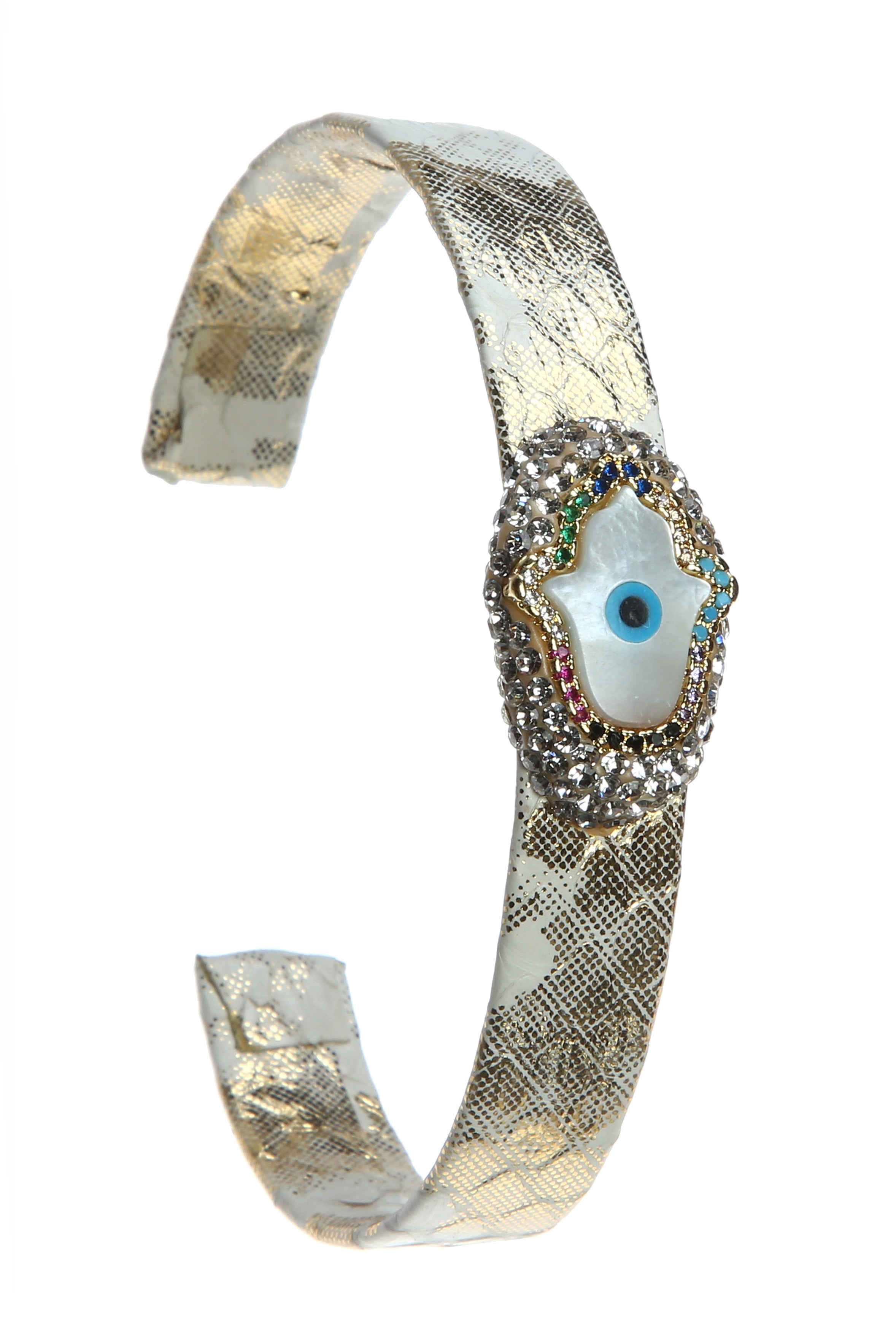 Fatima Palm Zircon Leather Cuff Bracelet B2985