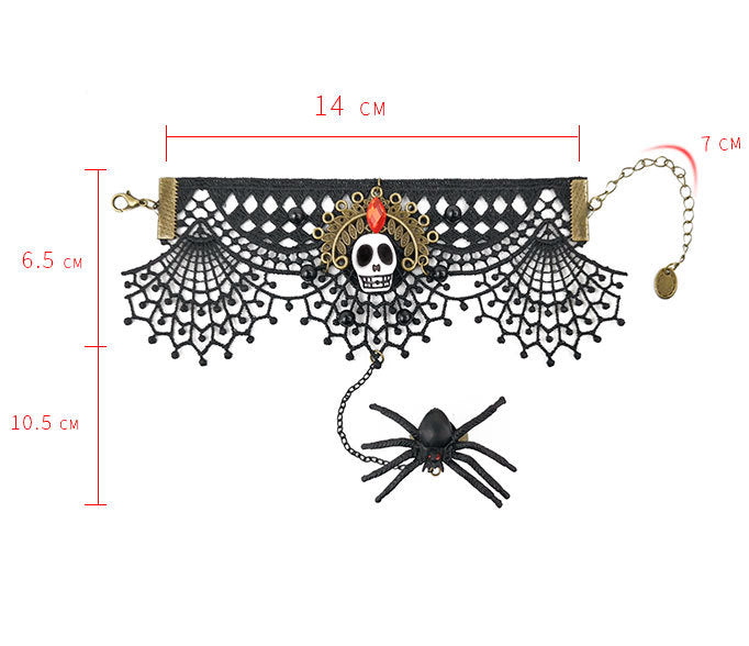 Pulseras de encaje con telaraña y calaveras B3076