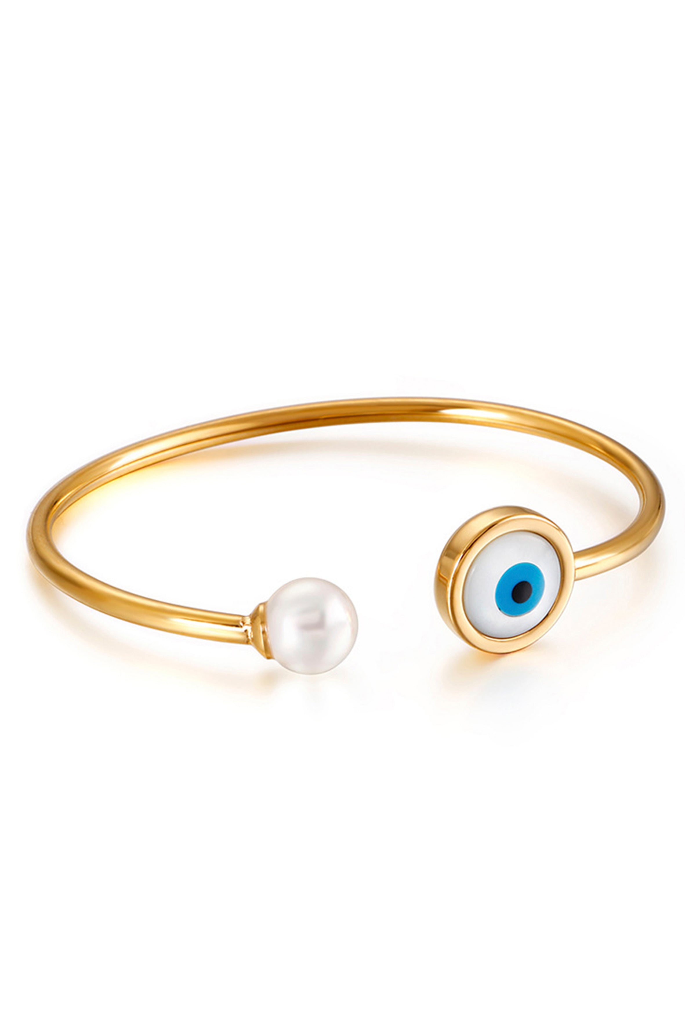 Brazalete de acero inoxidable con diseño de mal de ojo B3142