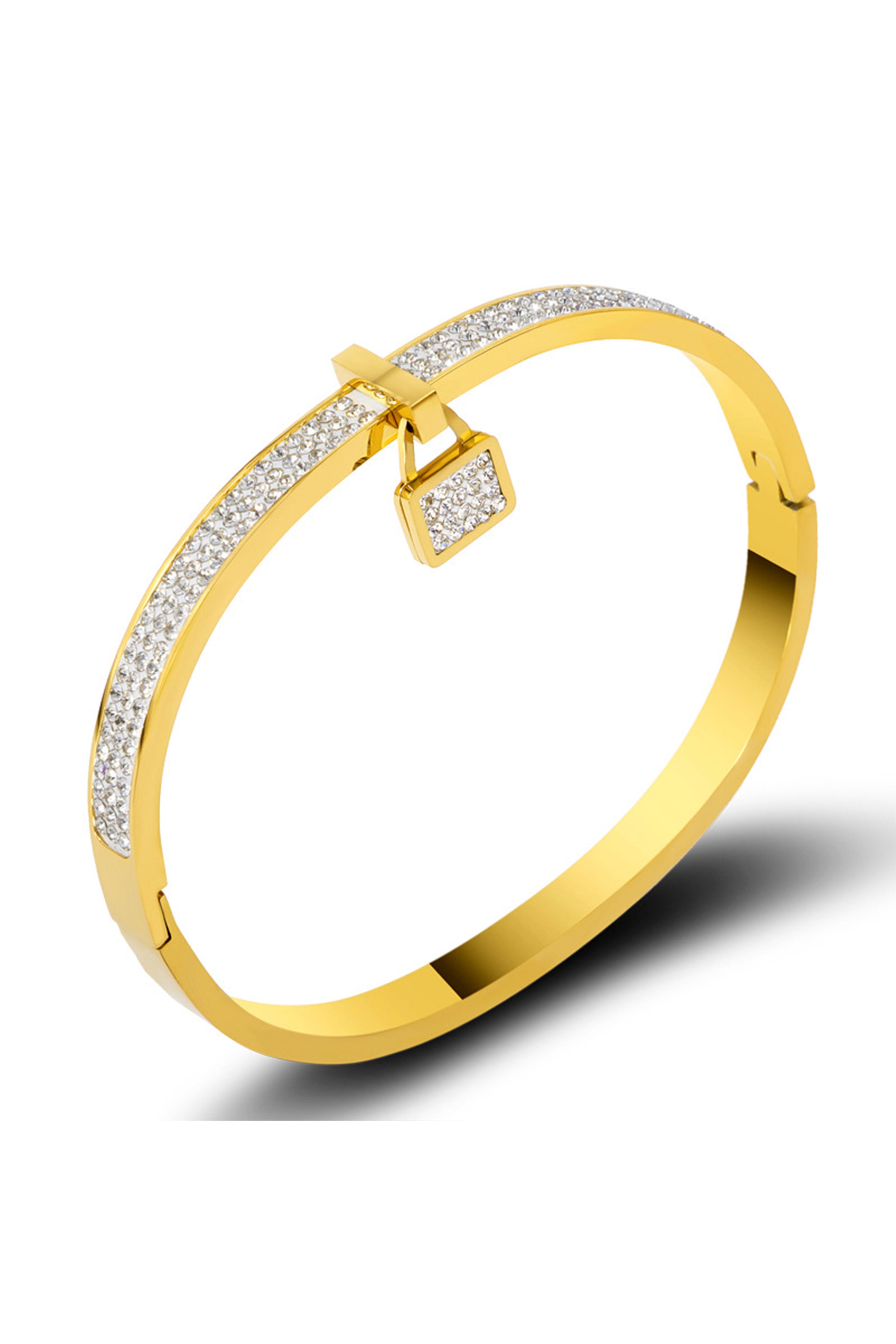 Pulsera de acero inoxidable con diamantes de imitación y candado B3374