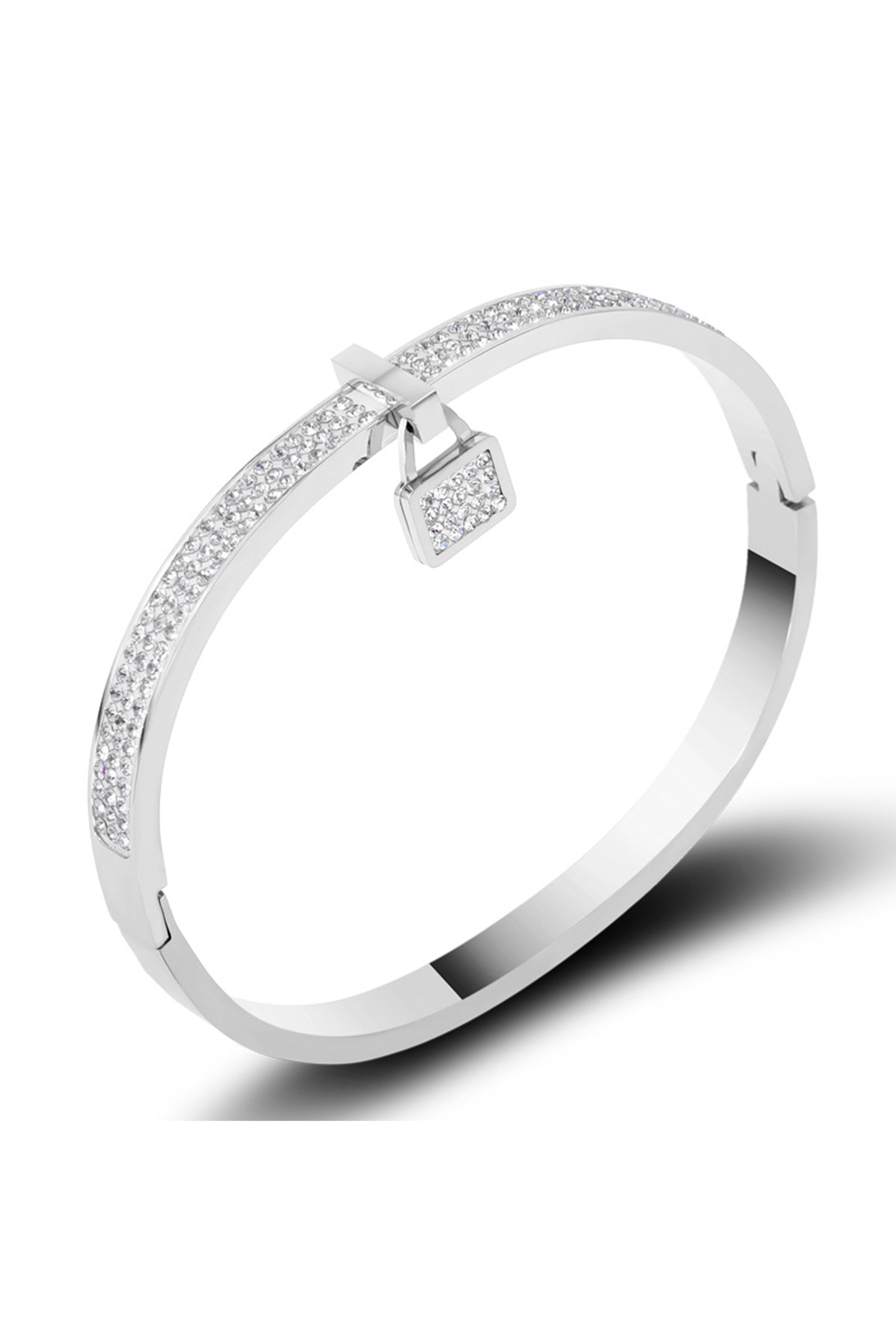 Pulsera de acero inoxidable con diamantes de imitación y candado B3374