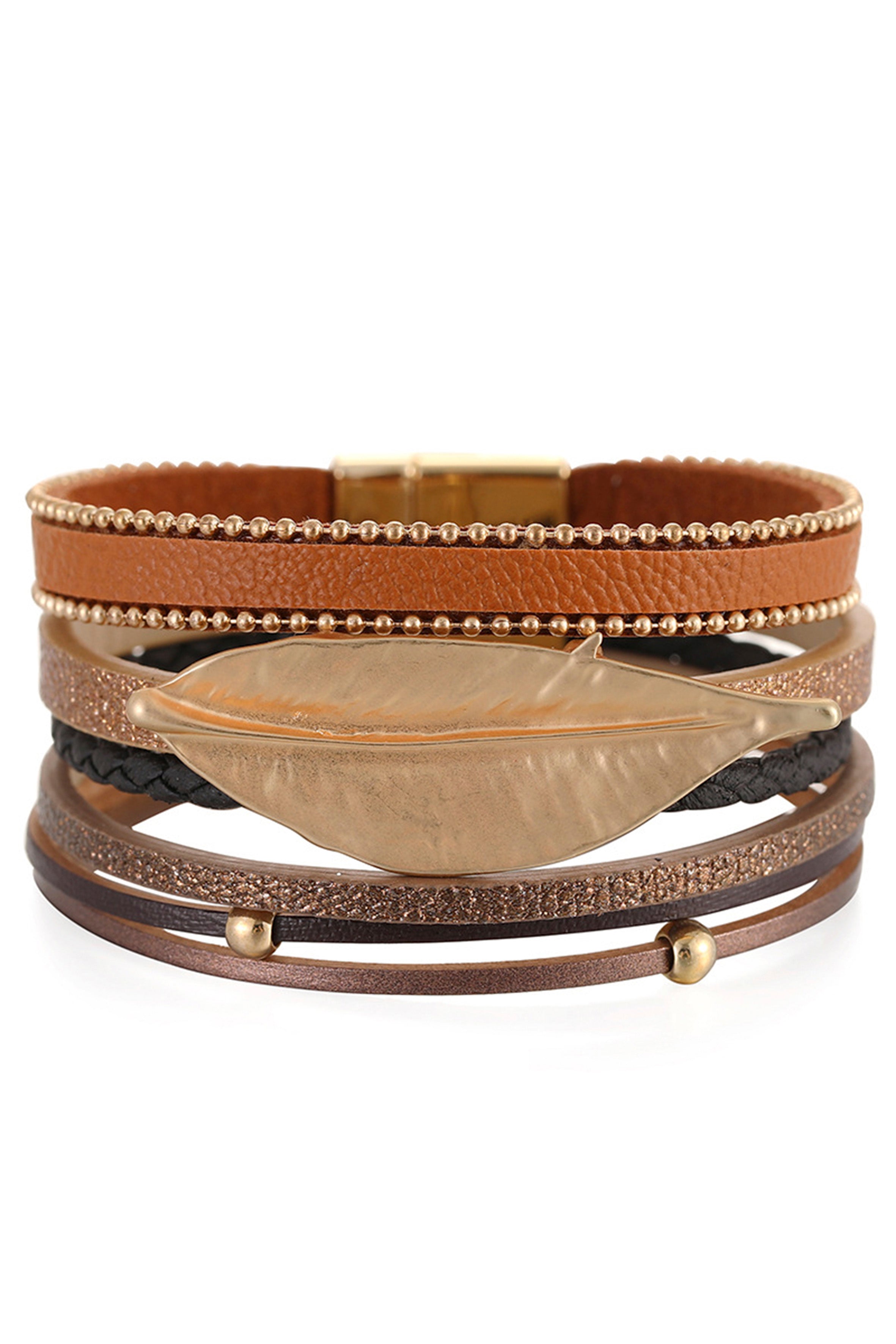 Pulseras magnéticas de cuero con hojas B3549