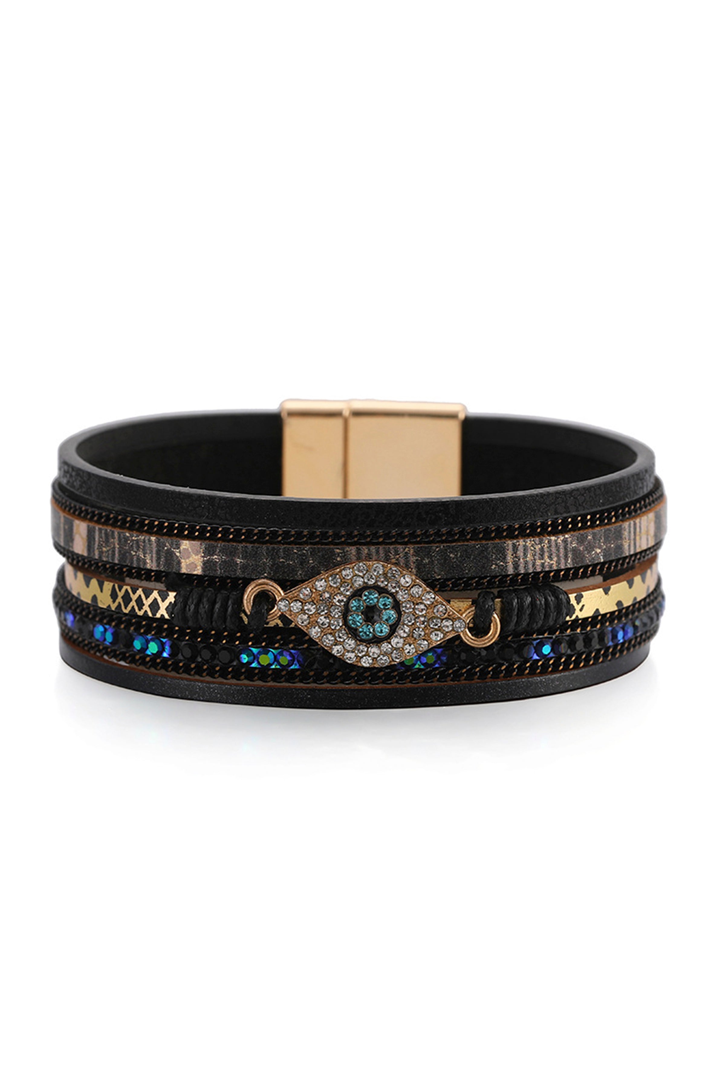 Pulseras magnéticas con diamantes de imitación y ojo malvado B3565