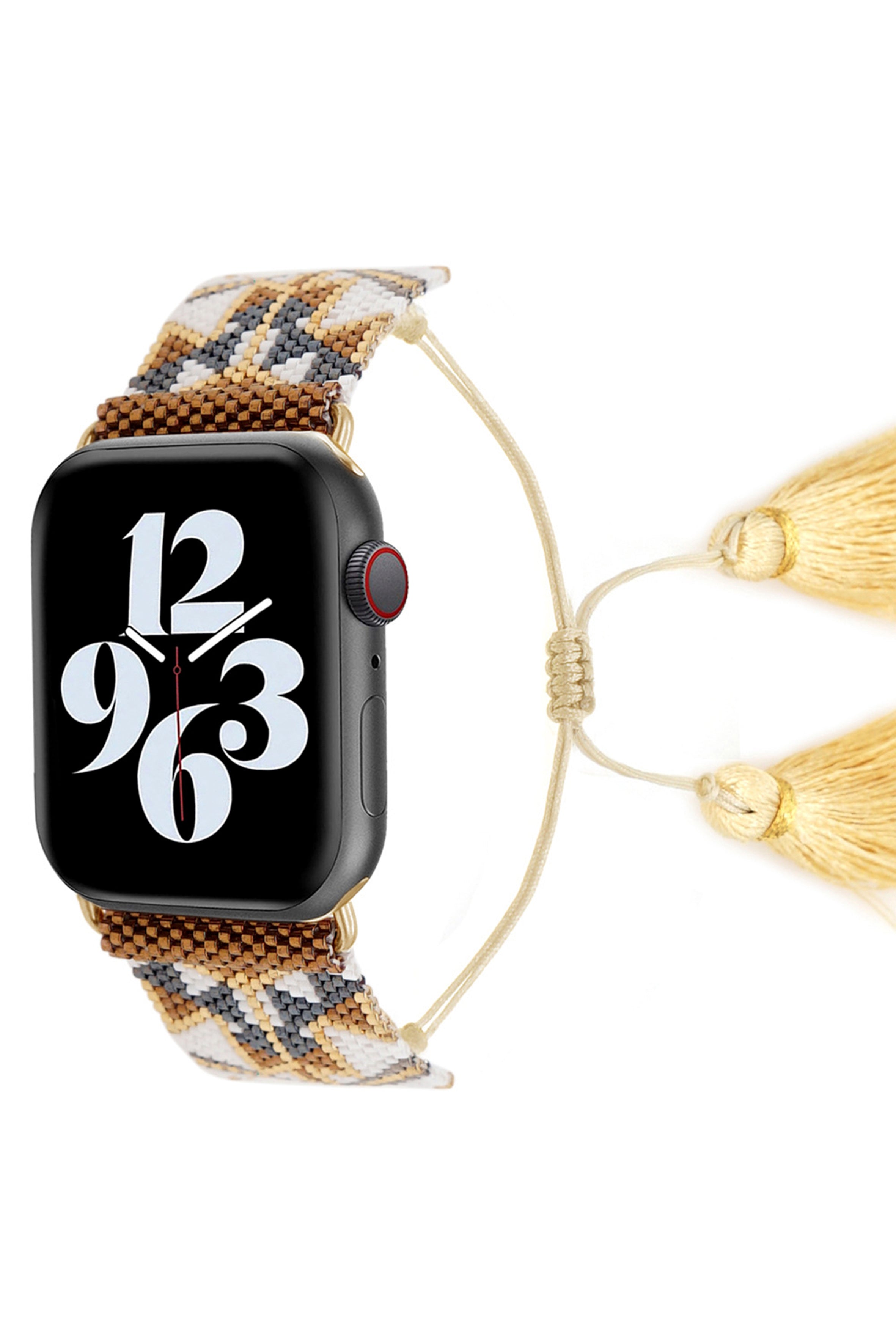 Correa de reloj trenzada con borlas y cuentas de semillas B3702