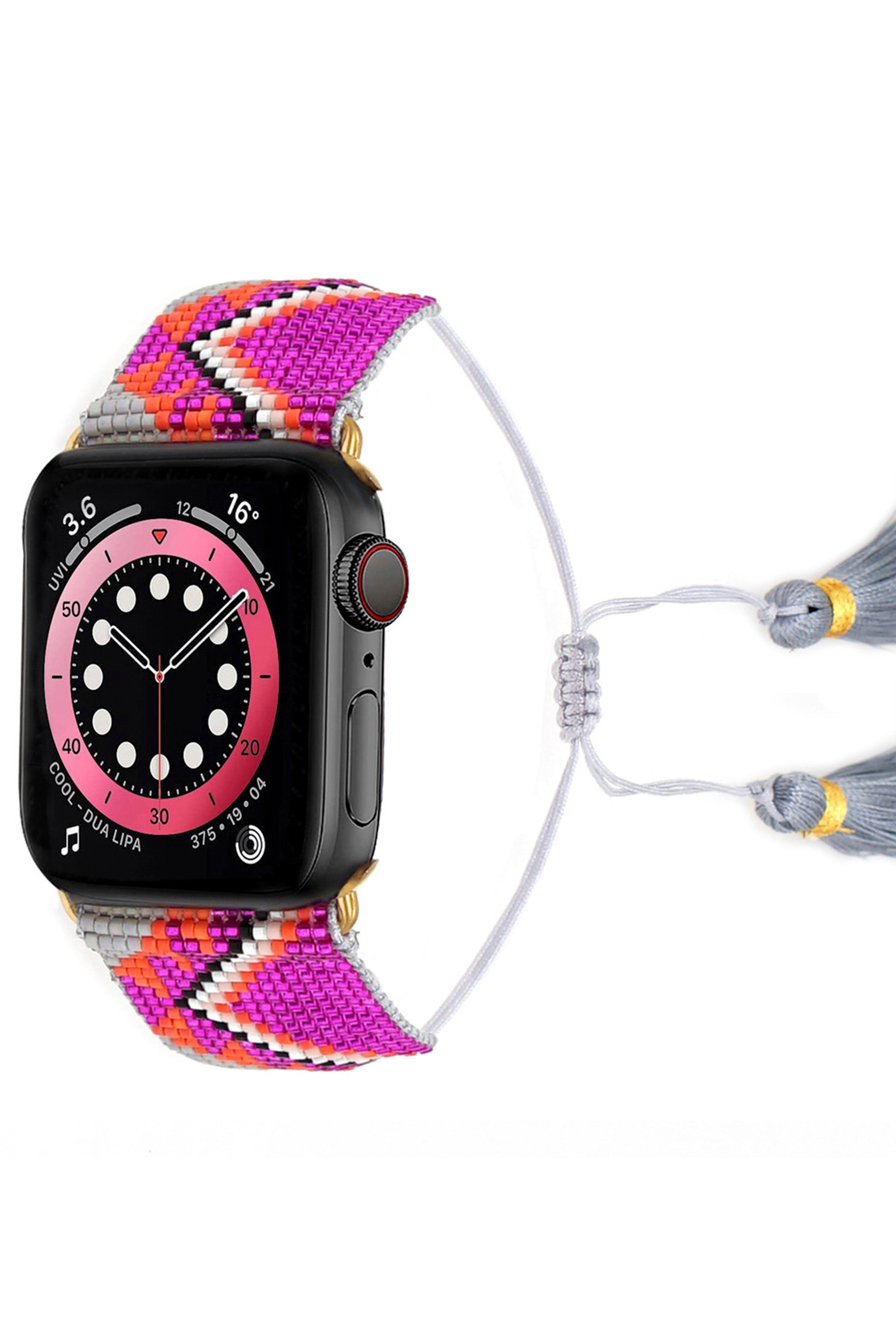 Correa de reloj trenzada con borlas y cuentas de semillas B3705