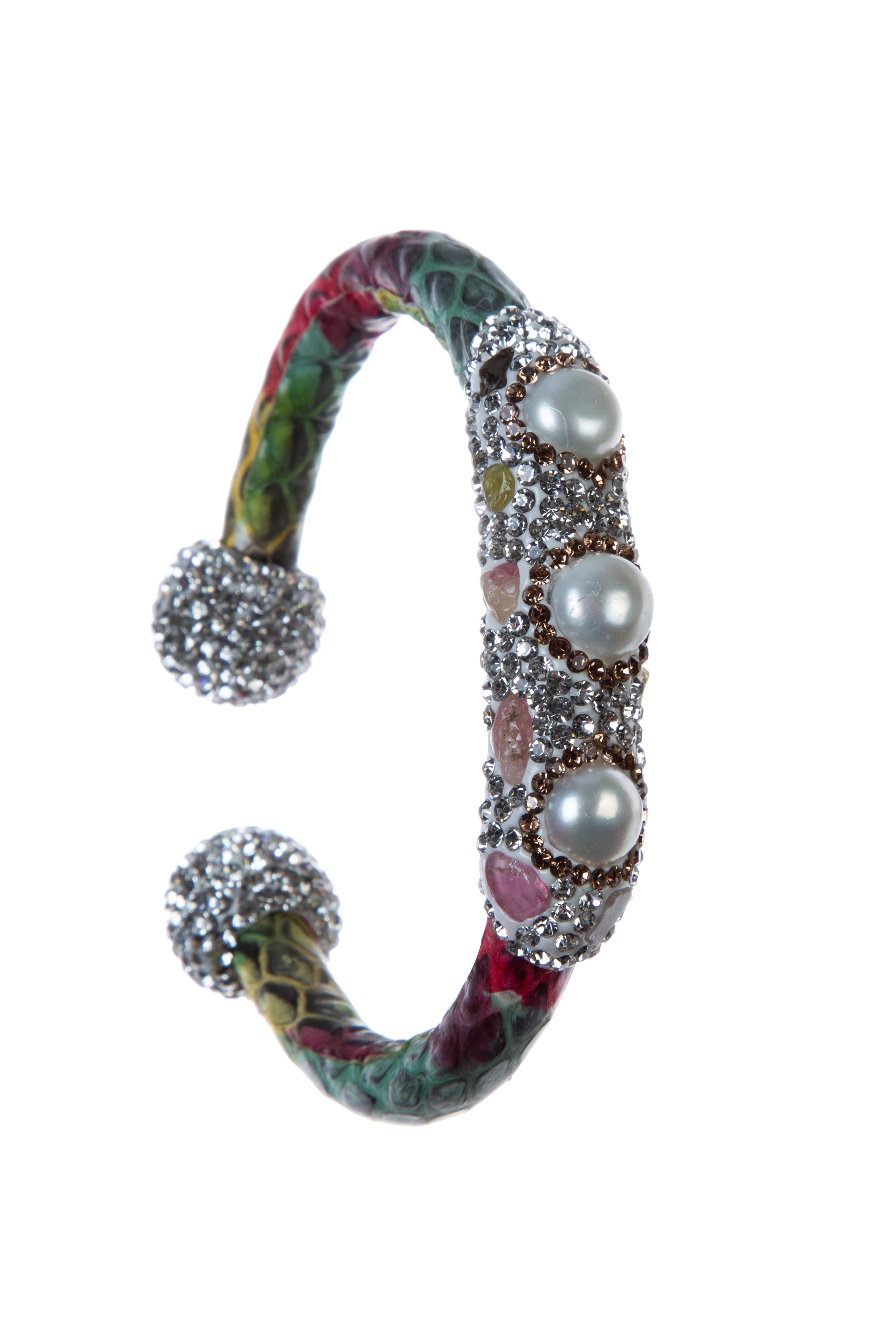 Fresh Water Pearl Rhinestone Leather Cuff Bracelet B3720