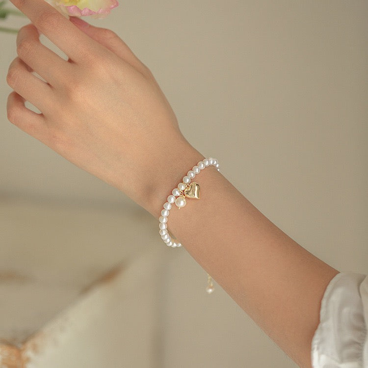 Heart Freshwater Pearl Bead Alloy Bracelet B3742