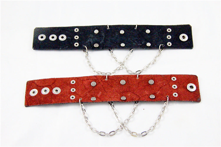 Skull Chain Leather Snap Bracelet B3747