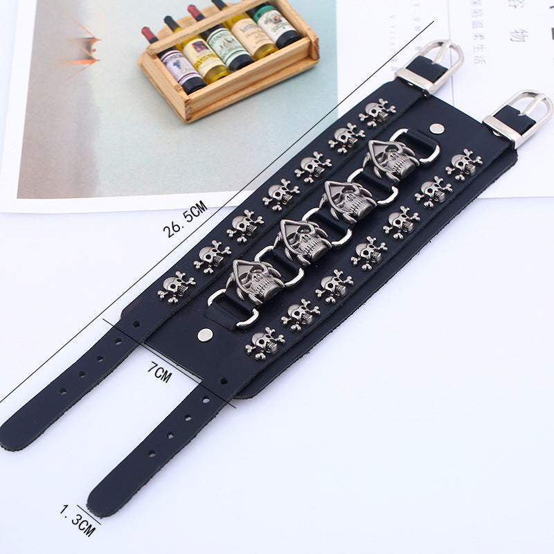 Punk Multilayer Skull Leather Bracelet B3771
