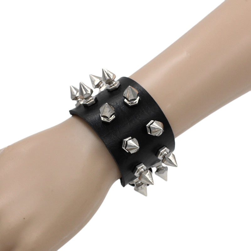 Punk 2 Row Rivet Leather Bracelet B3775