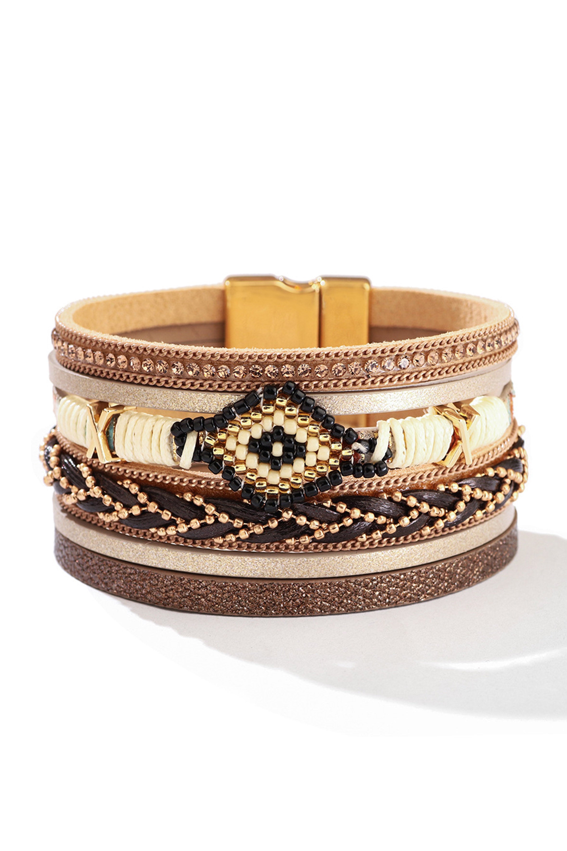 Pulsera magnética de cuero sintético con diseño de mal de ojo B3933