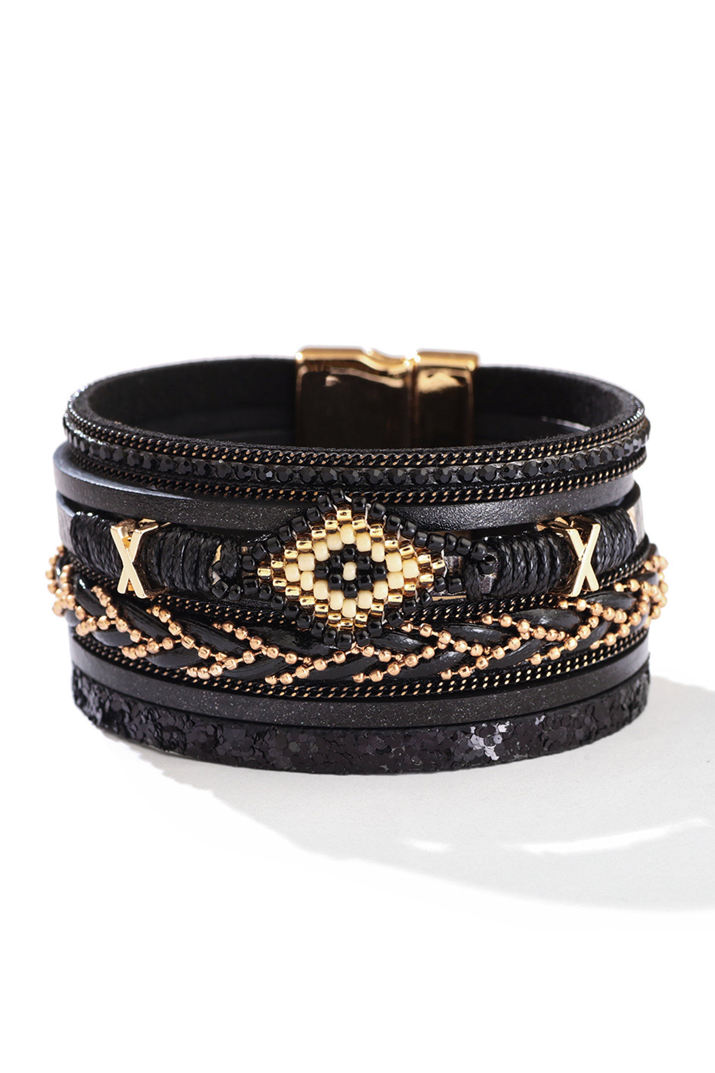 Pulsera magnética de cuero sintético con diseño de mal de ojo B3933