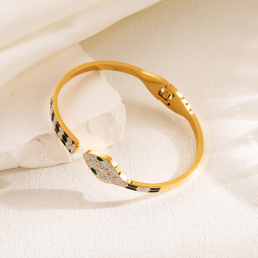 Snake Rhinestone Stainless Steel Bracelets B3968 Ole