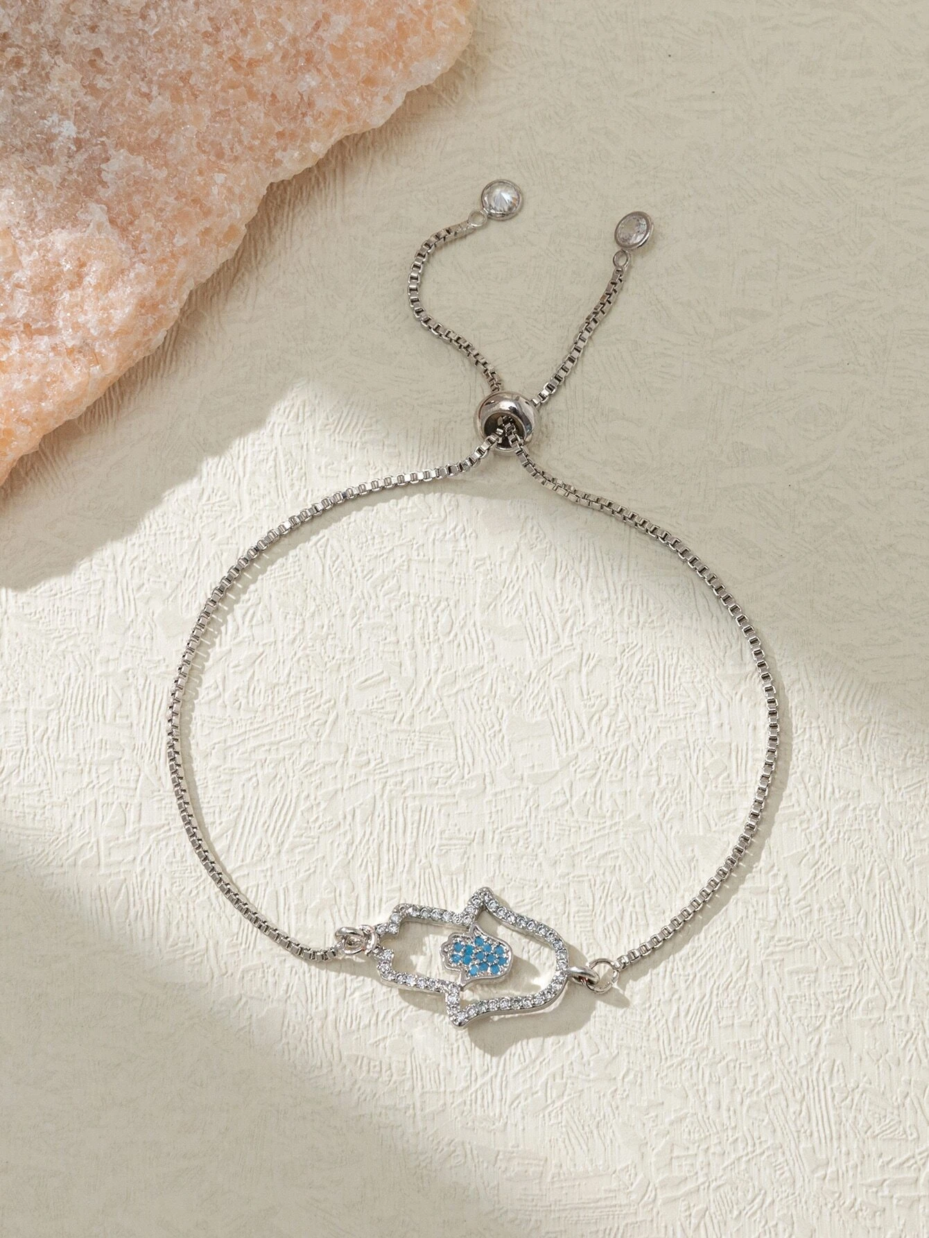 Pulsera de cadena de circonita cúbica con palma de Fátima B4098