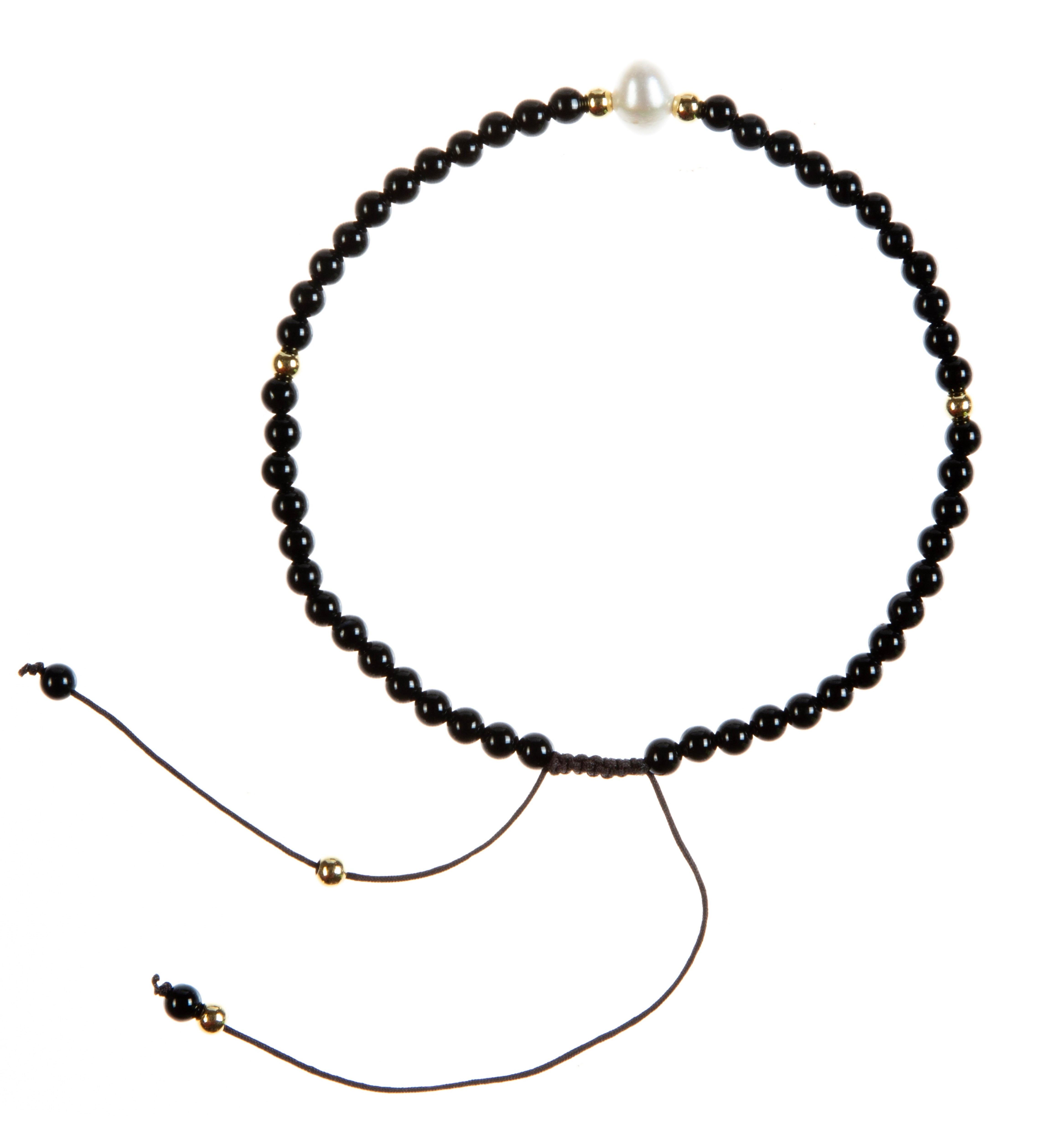 Natural Stone Pearl Braided Shamballa Bracelet B4105-Black Agate