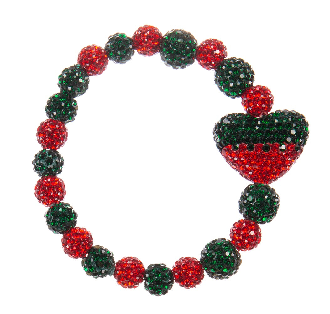 Red and Green Beaded Rhinestone Bracelet B4254