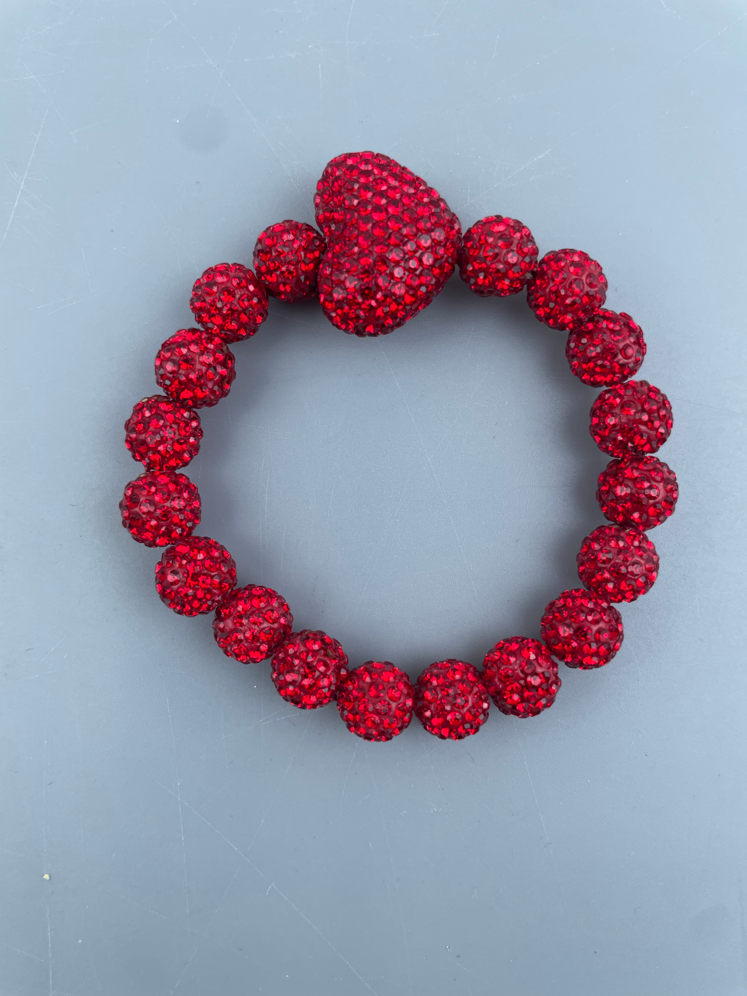 Red Heart Rhinestone Ball Bracelet B4255