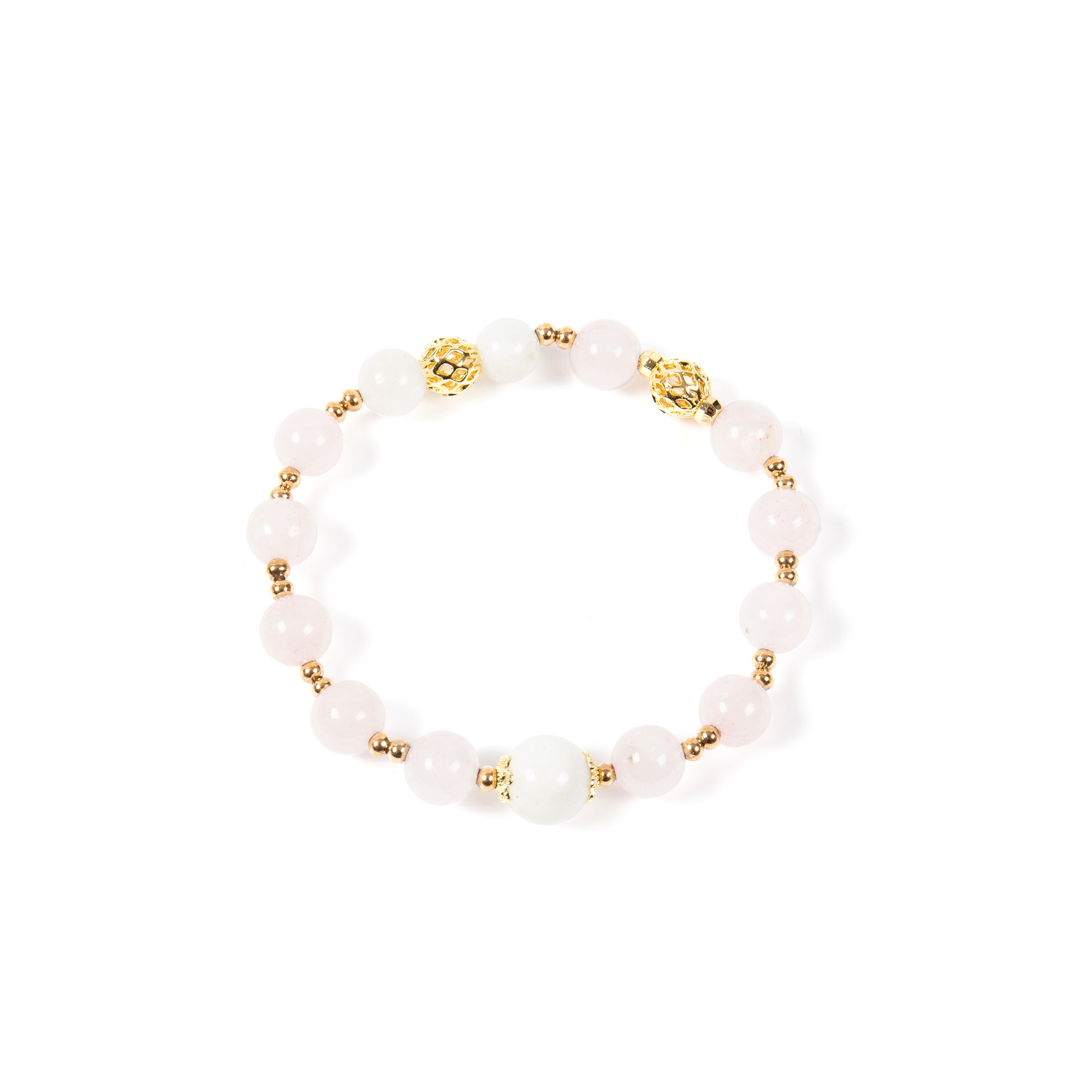 18K Gold Plated Rose Quartz Strech Bracelet B4320