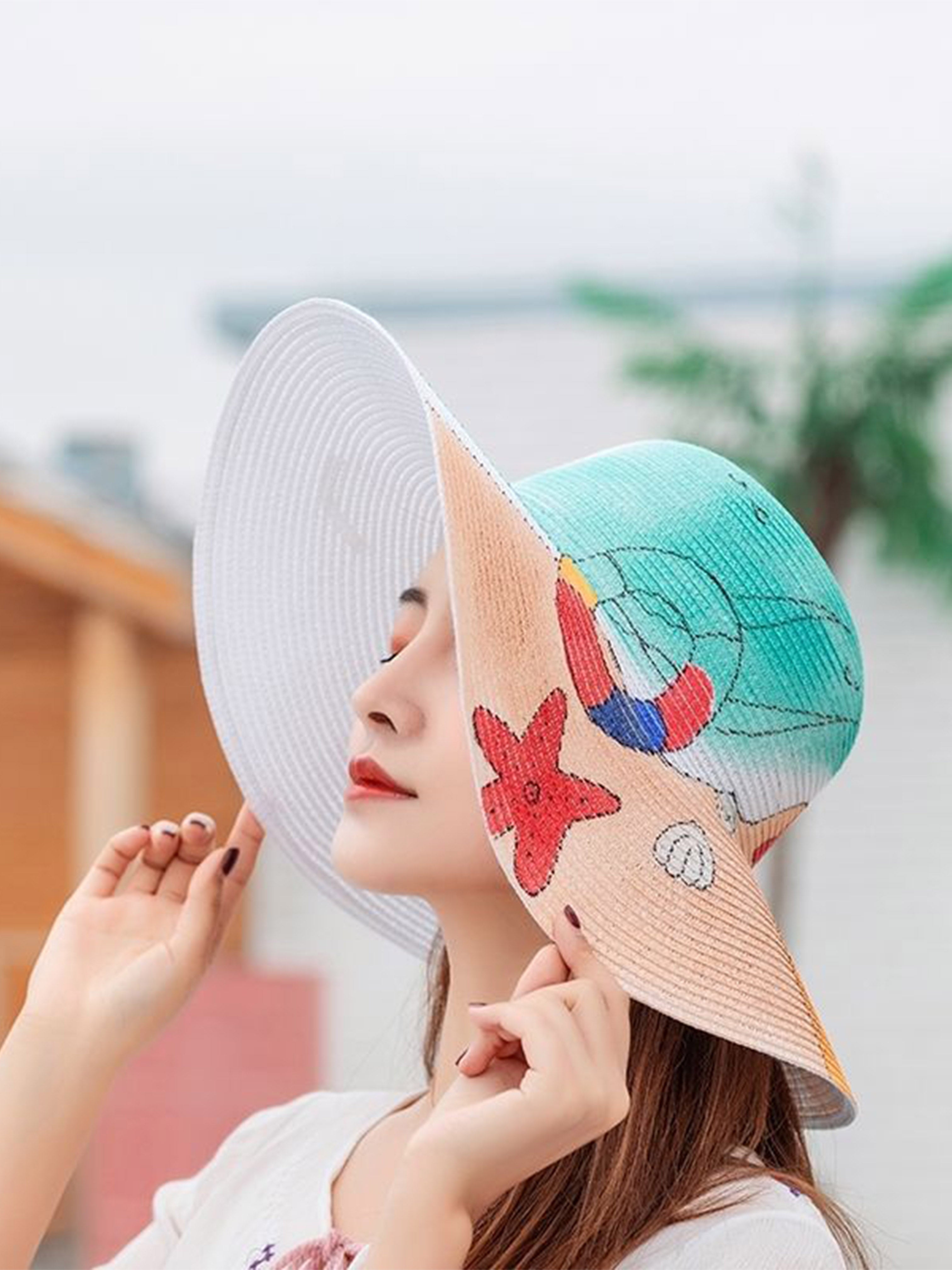 Printed Straw Fedora Hat C0026