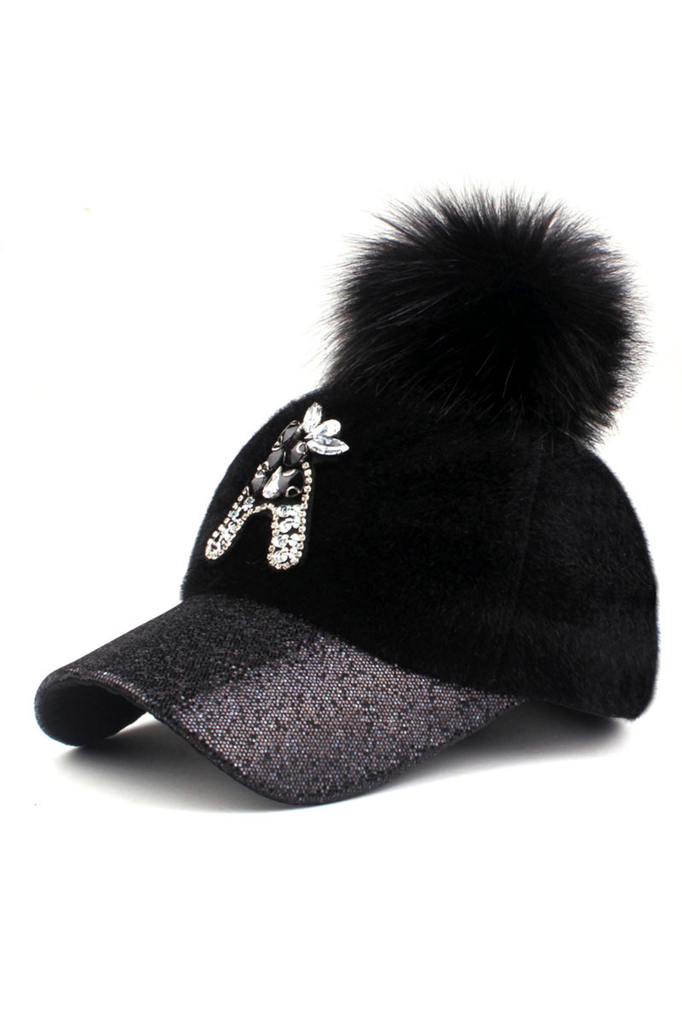 Pom Pom Rhinestone Letter Cap C0066