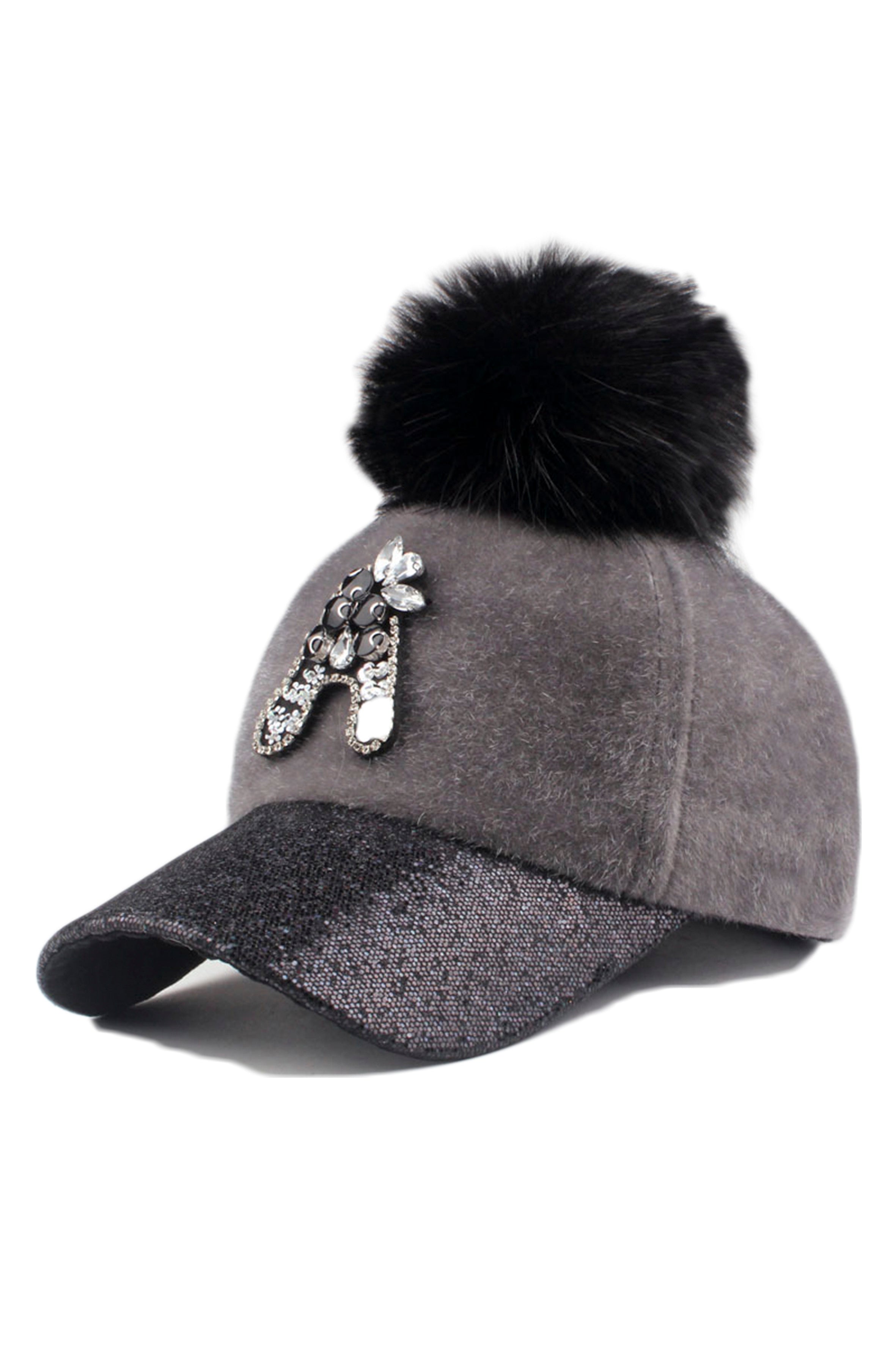Pom Pom Rhinestone Letter Cap C0066