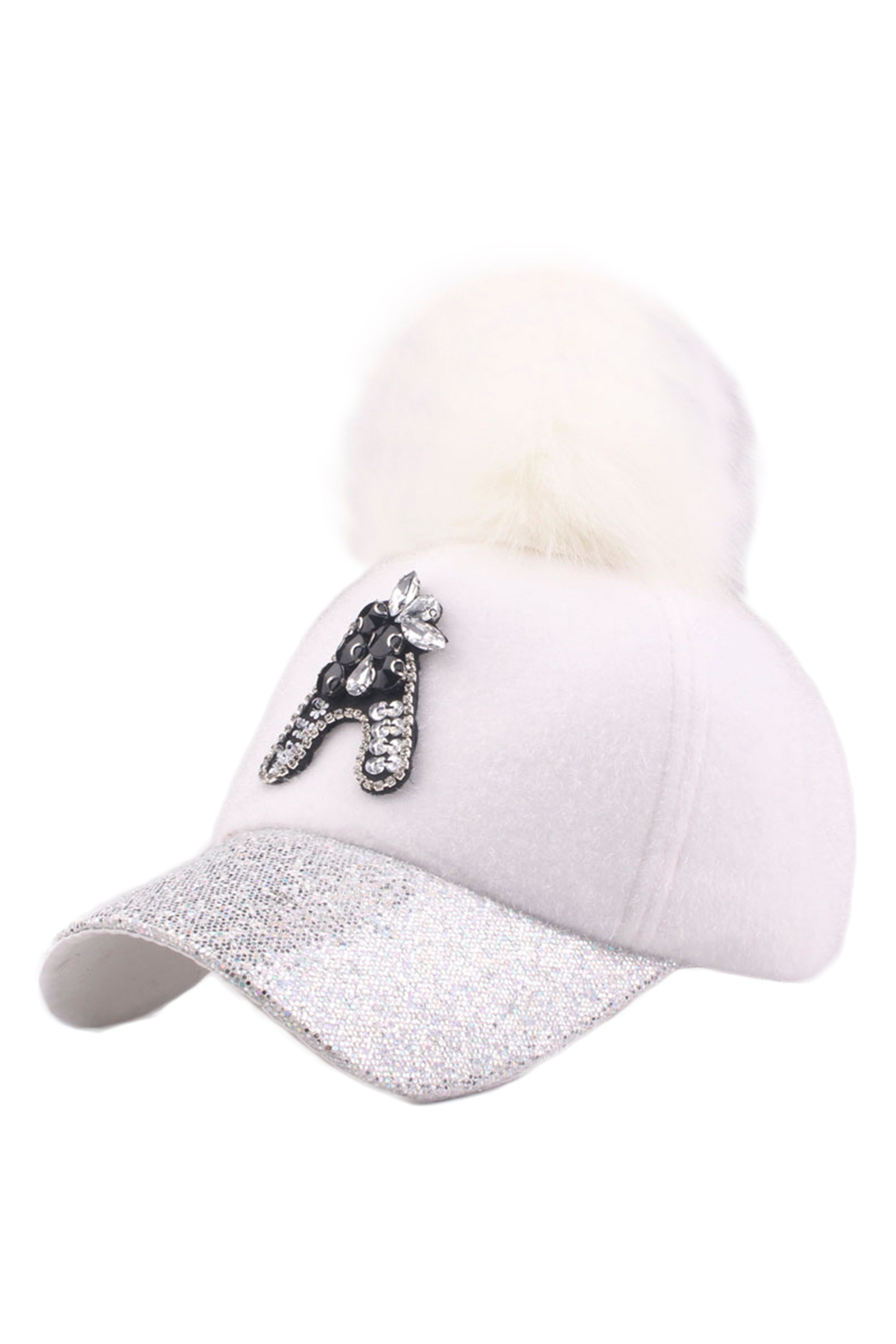Pom Pom Rhinestone Letter Cap C0066