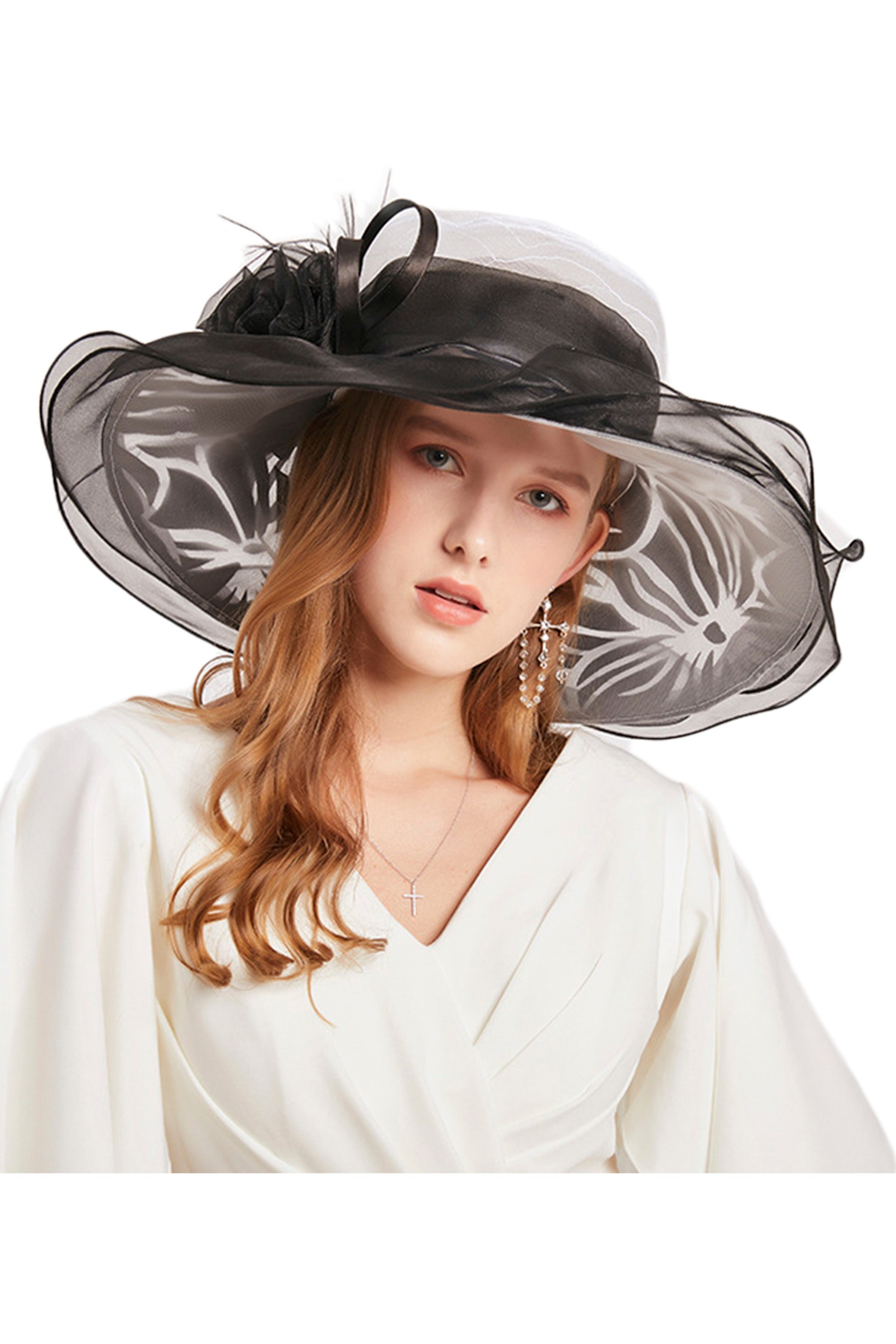 Floral Organza Fedora Hat C0337