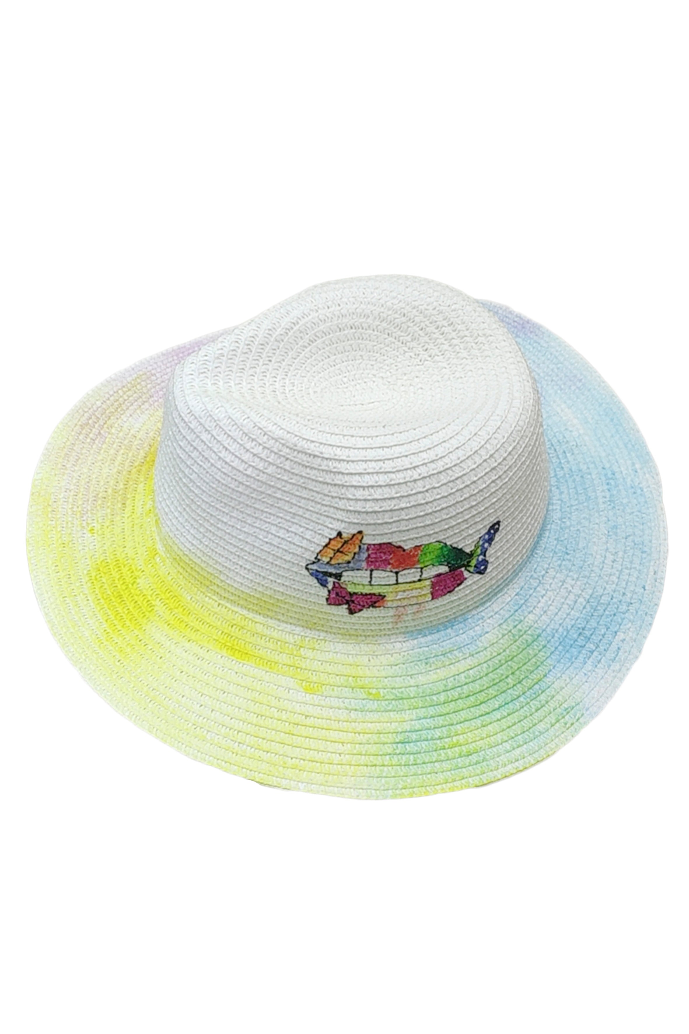 Printed Straw Fedora Hat C0346