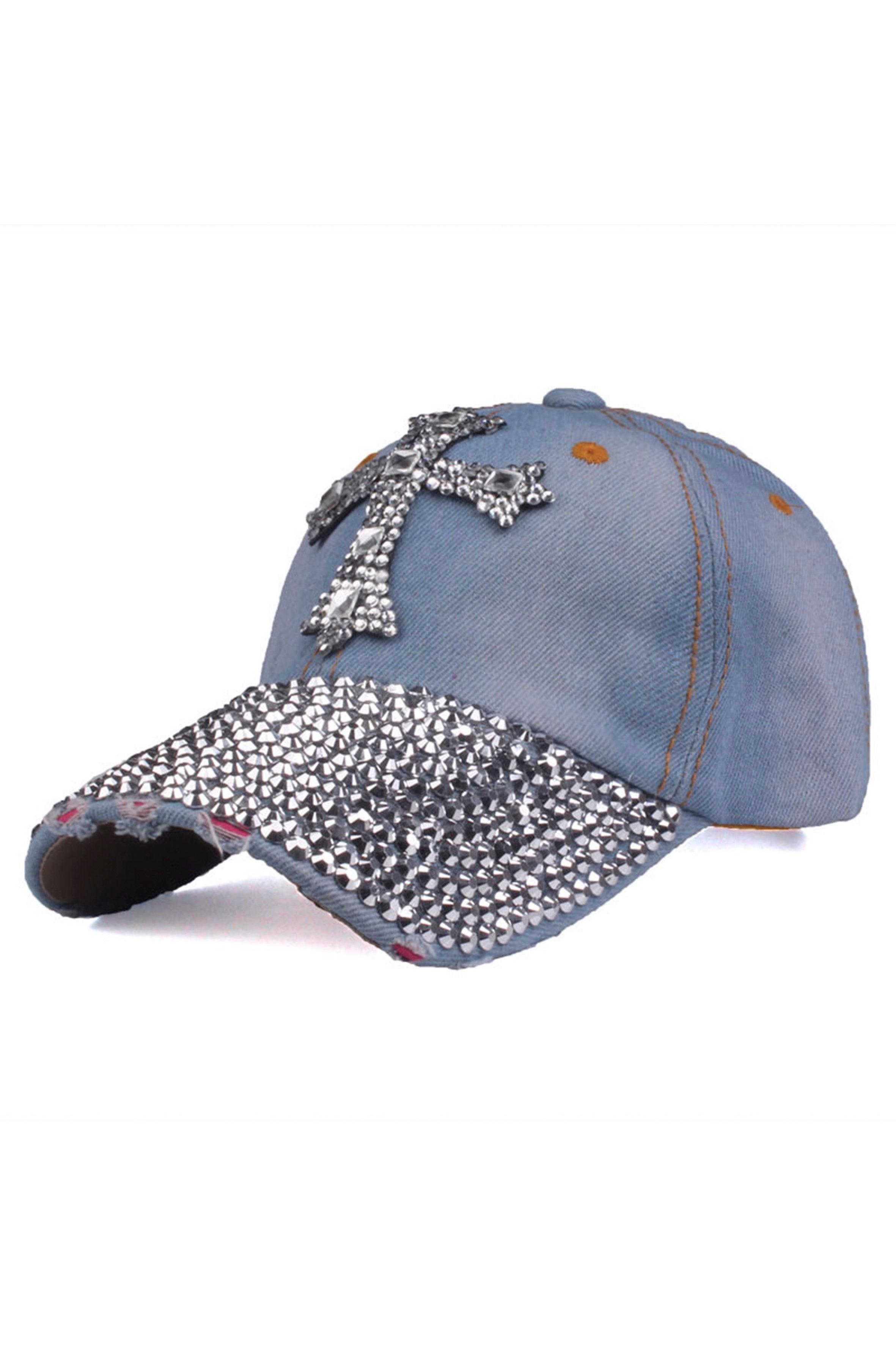 Cross Rhinestone Denim Cap C0449
