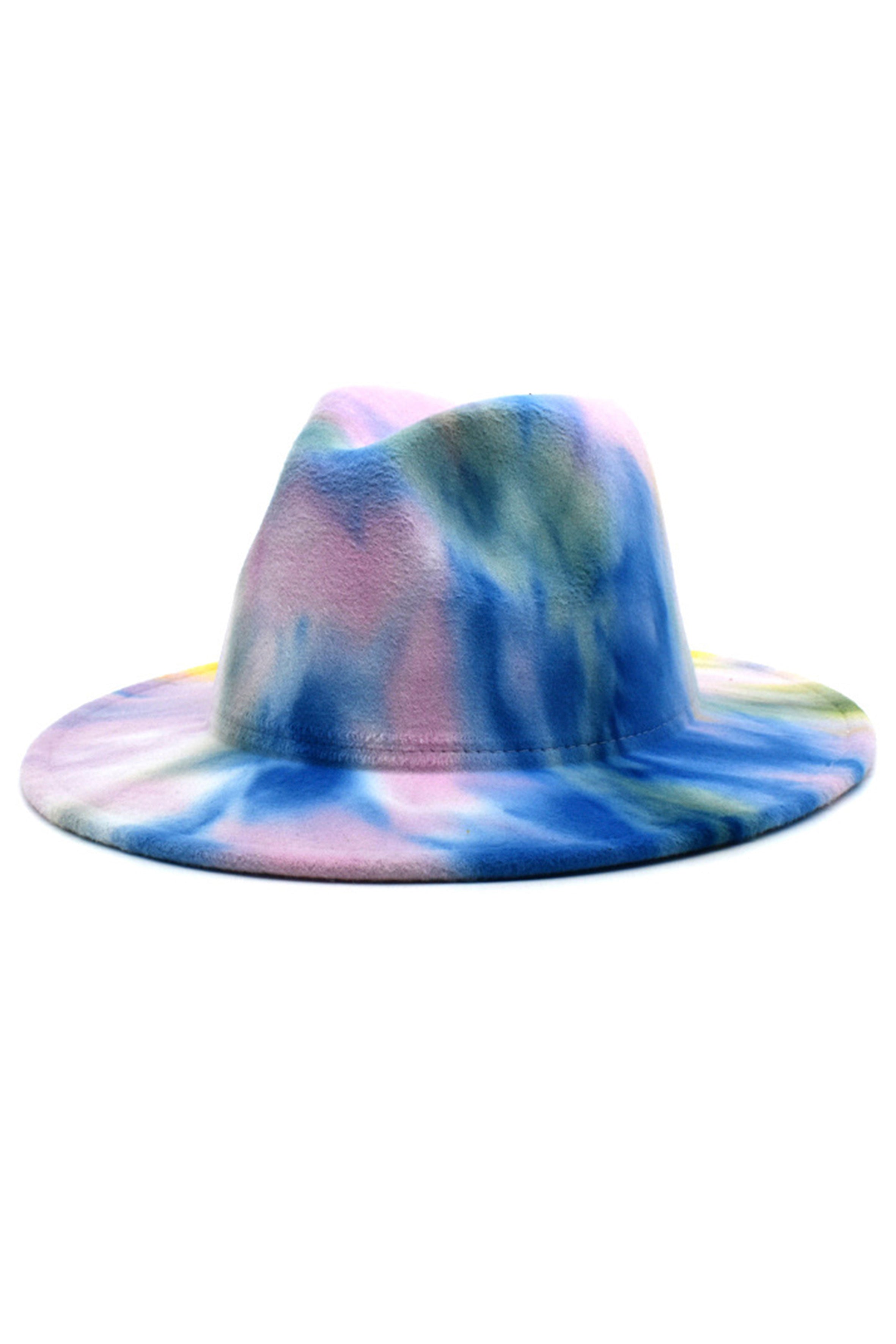 Tie-dye Printed Wide Brim Fedora Hat C0471