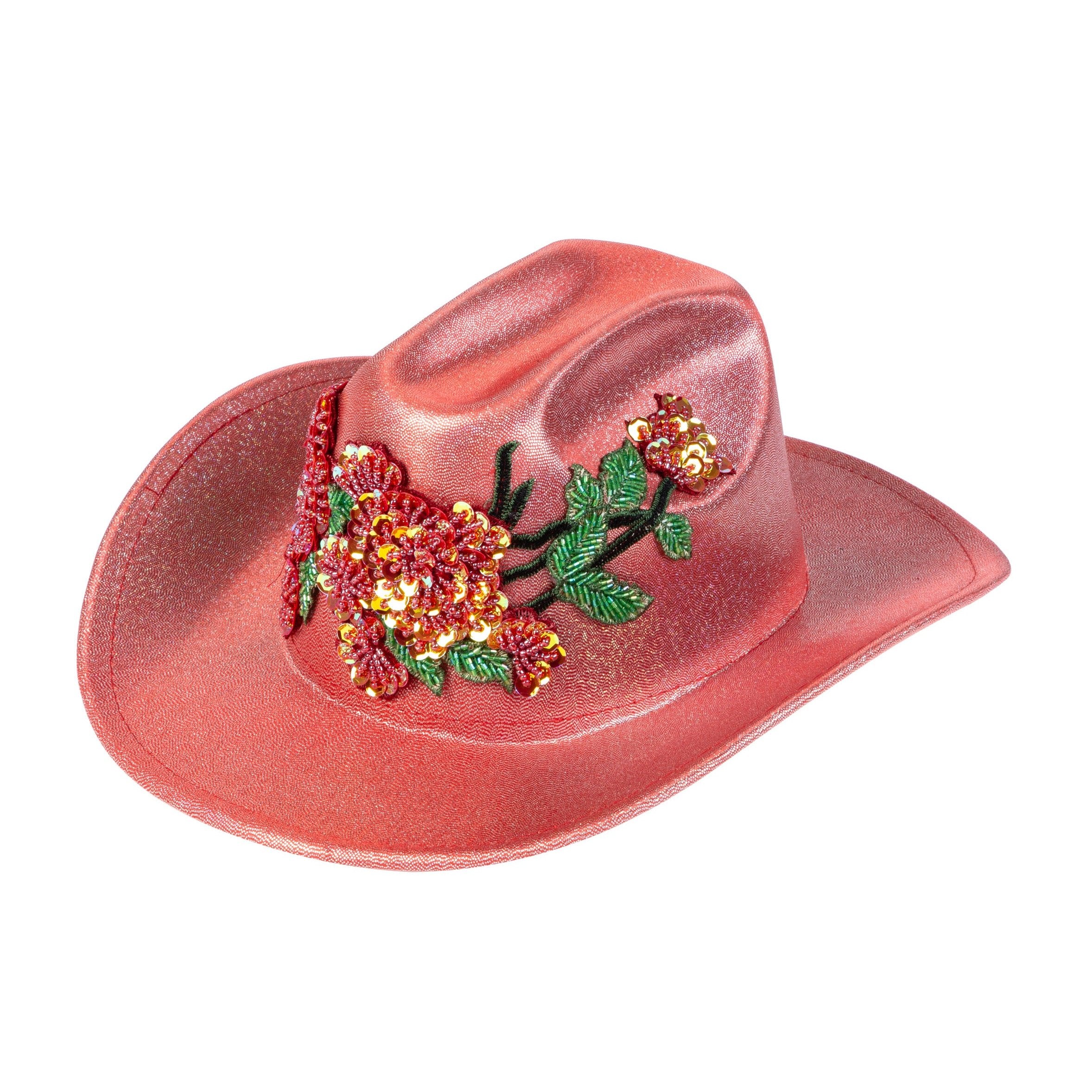 Floral Sequin PU Leather Fedoras Hat C0734