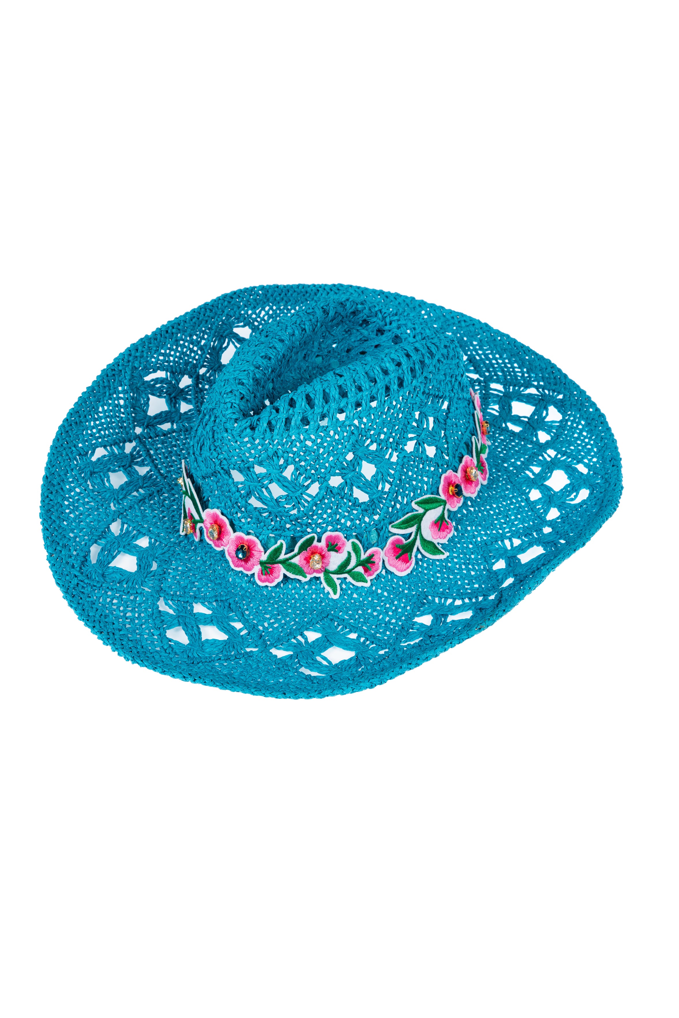Embroidered Floral Hollow Straw Western Cowboy Hat C0824