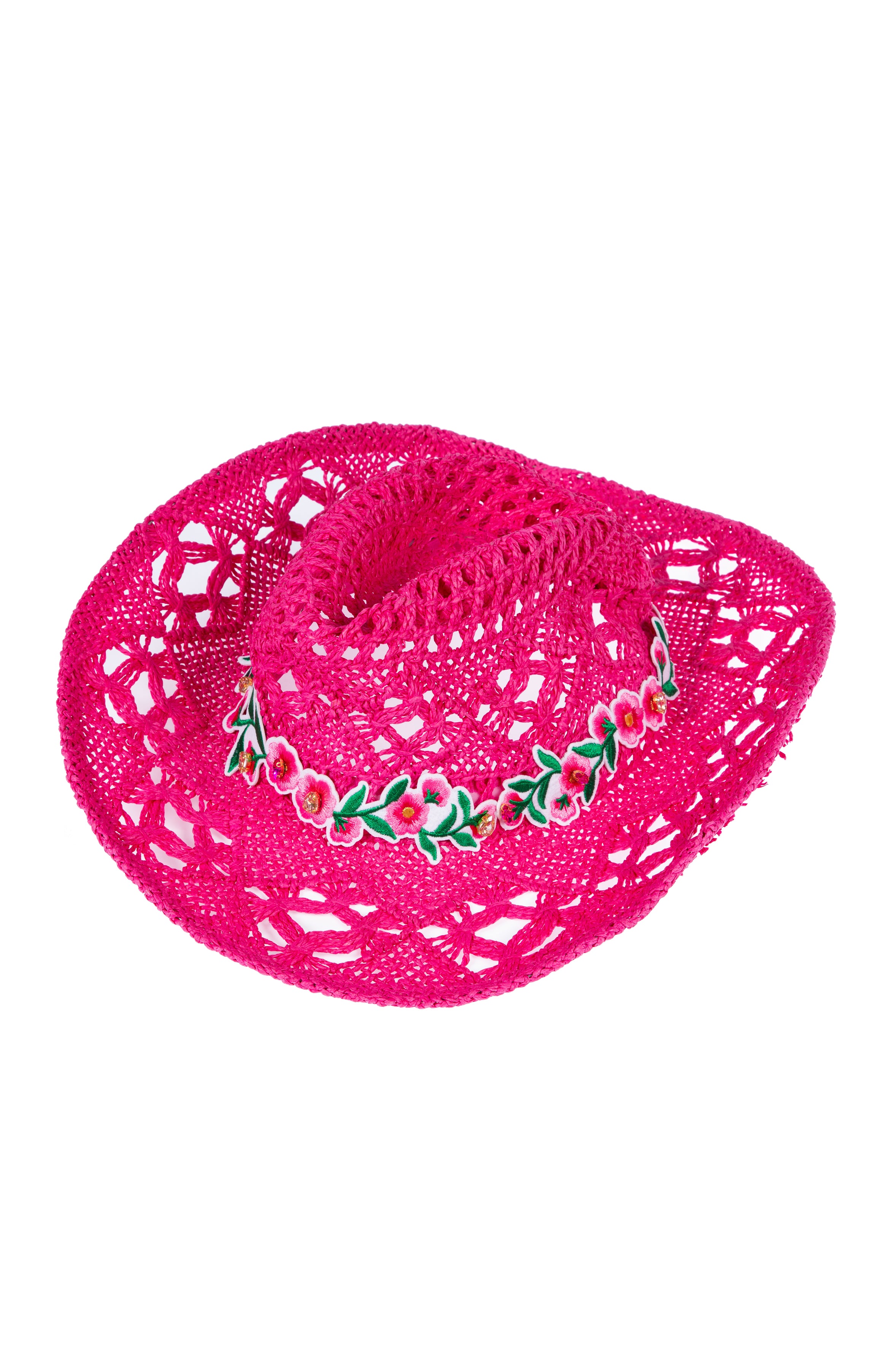 Embroidered Floral Hollow Straw Western Cowboy Hat C0824